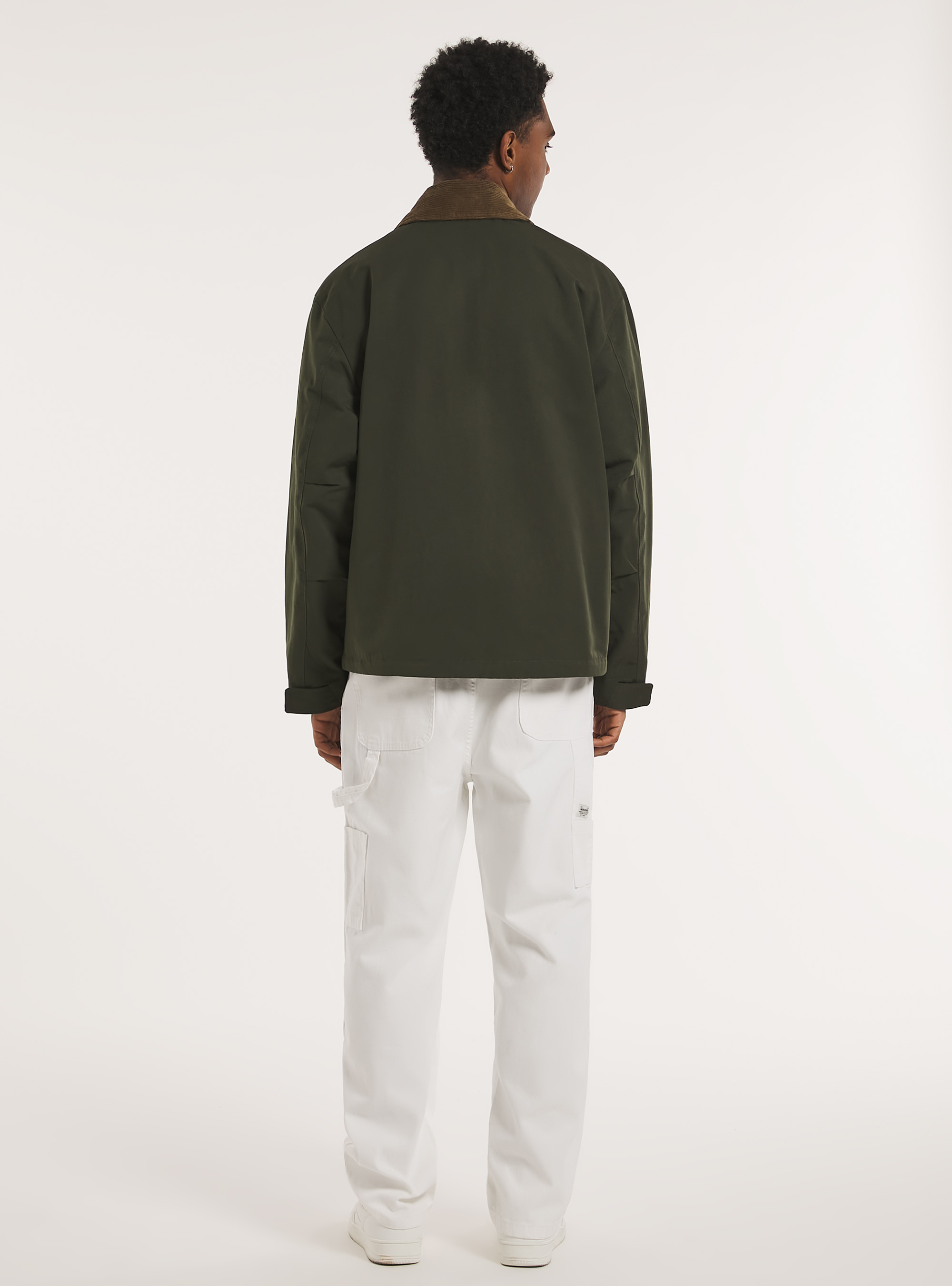 Waxed canvas jacket with ribbed collar, KY1 KAKY DARK