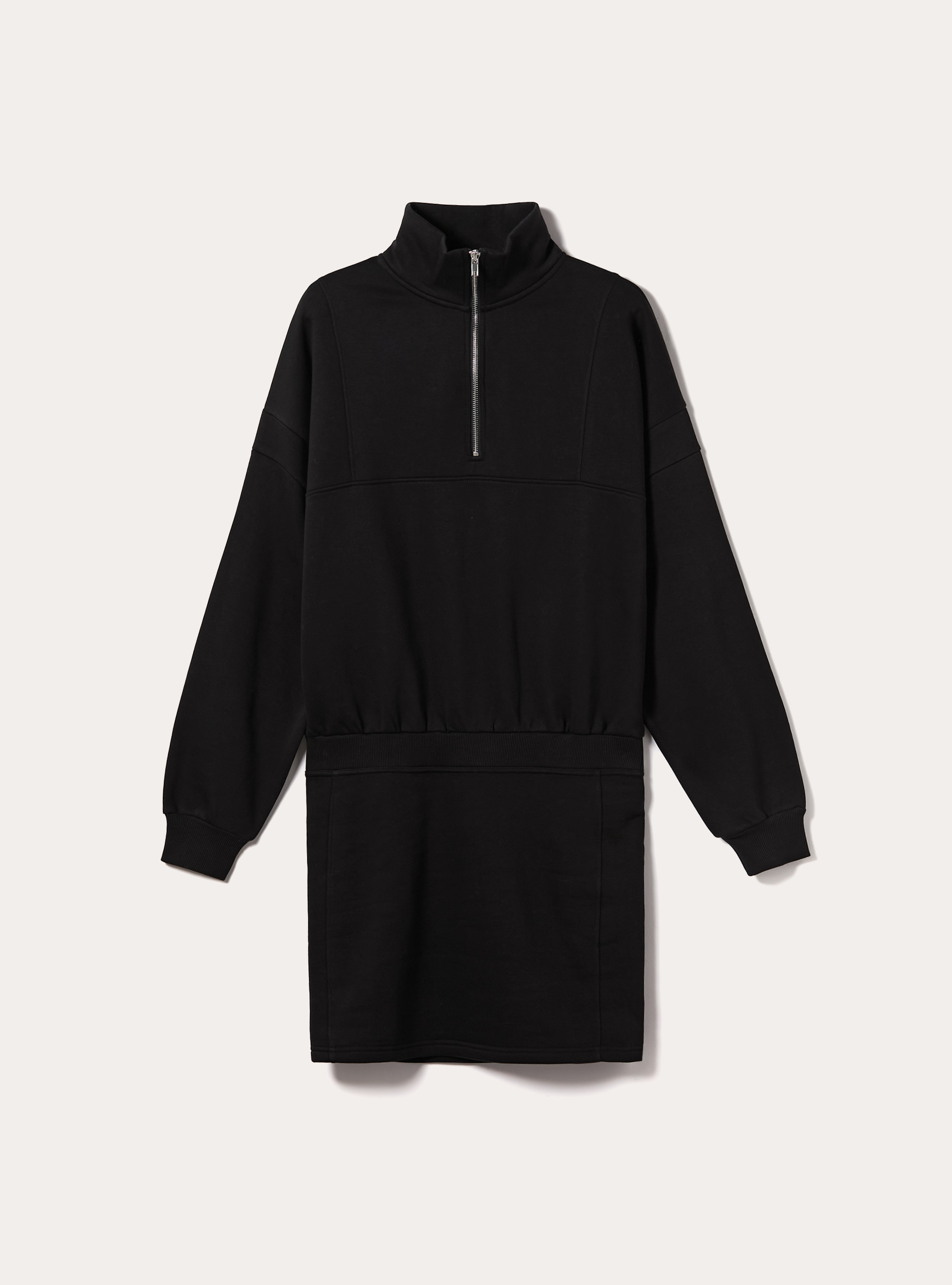 Fleece dress with half-zip collar, BK1 BLACK