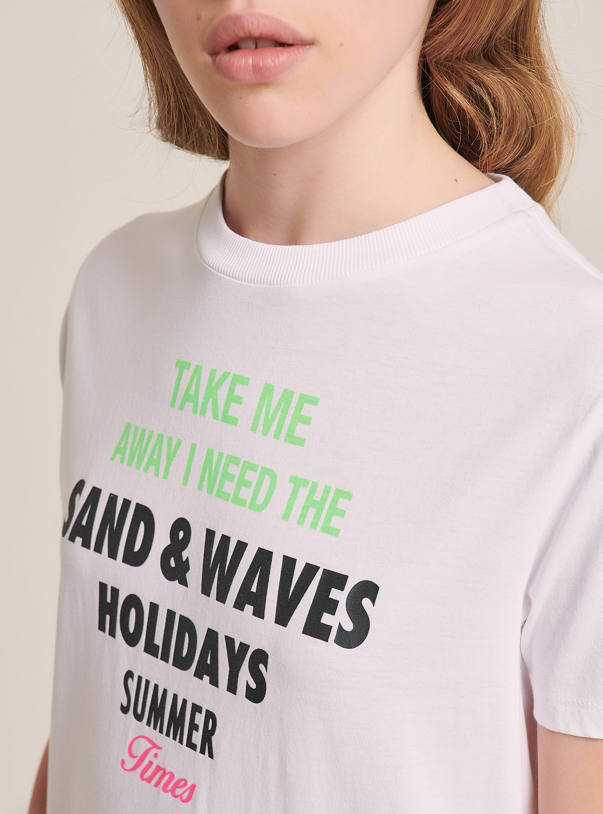 T-shirt col rond avec imprimé, C099 WHITE