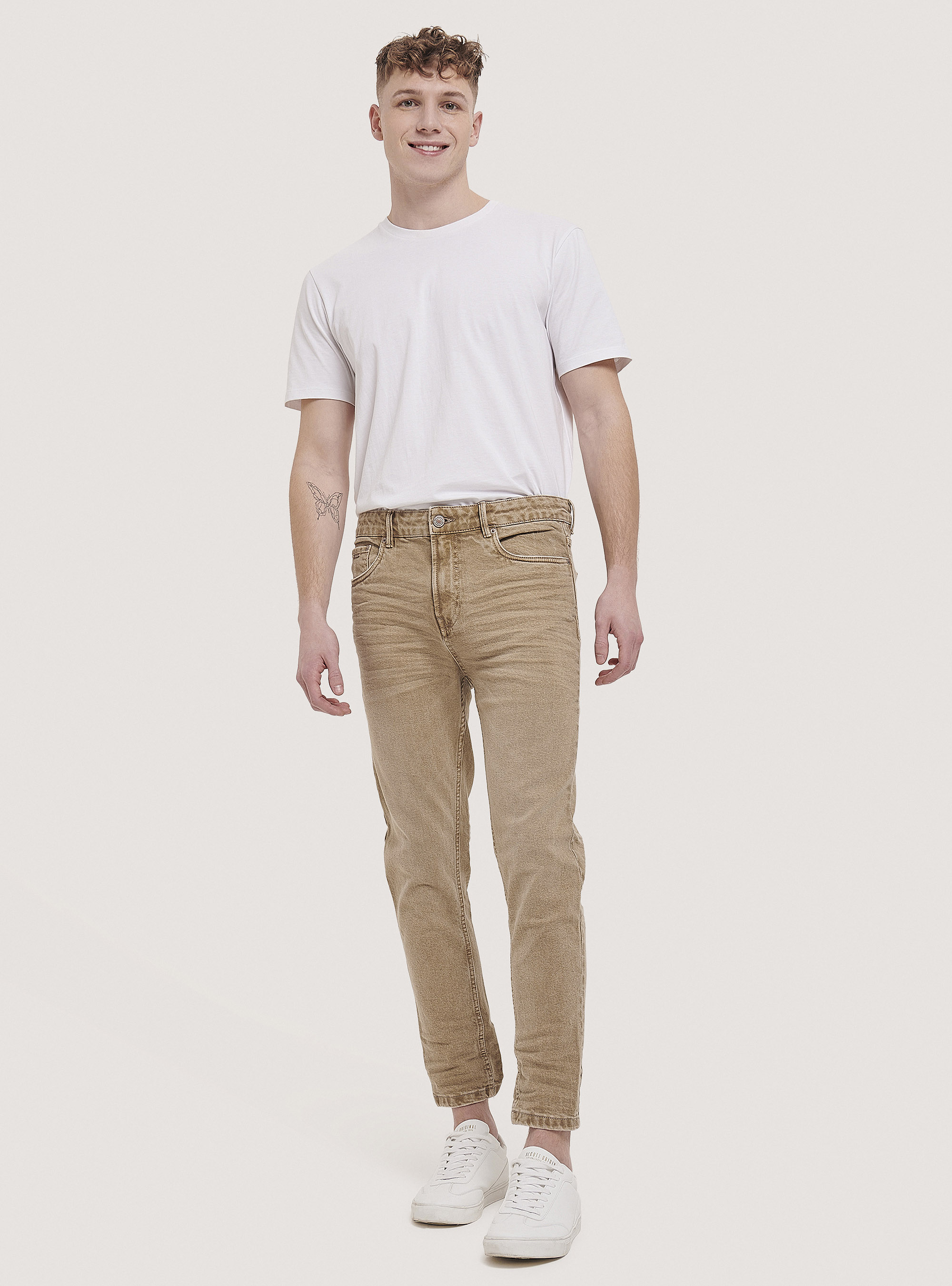 Stretch twill cotton trousers, C5558 BEIGE