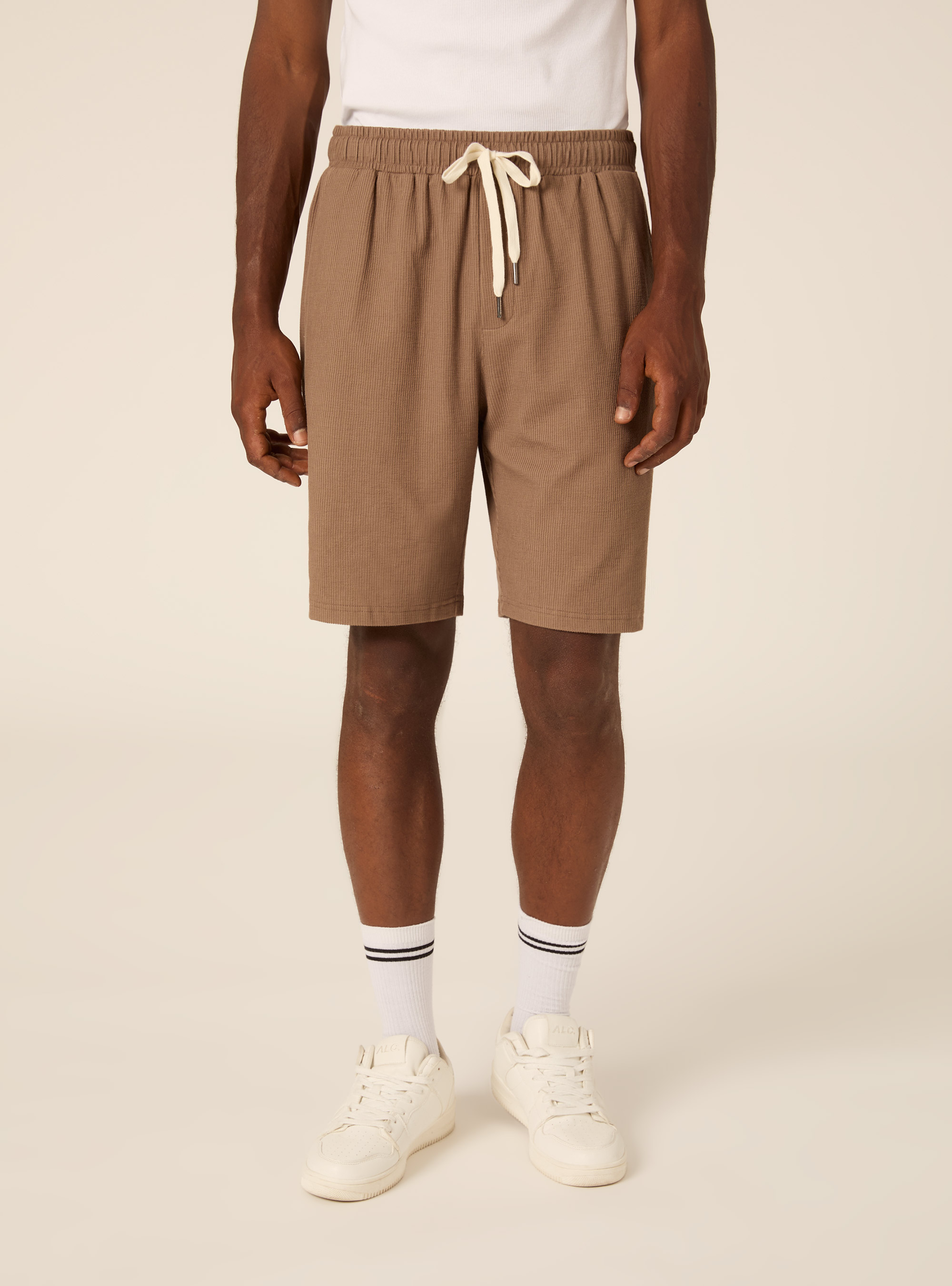 Bermuda con elastico in vita  in maglia a coste, BR3 BROWN LIGHT