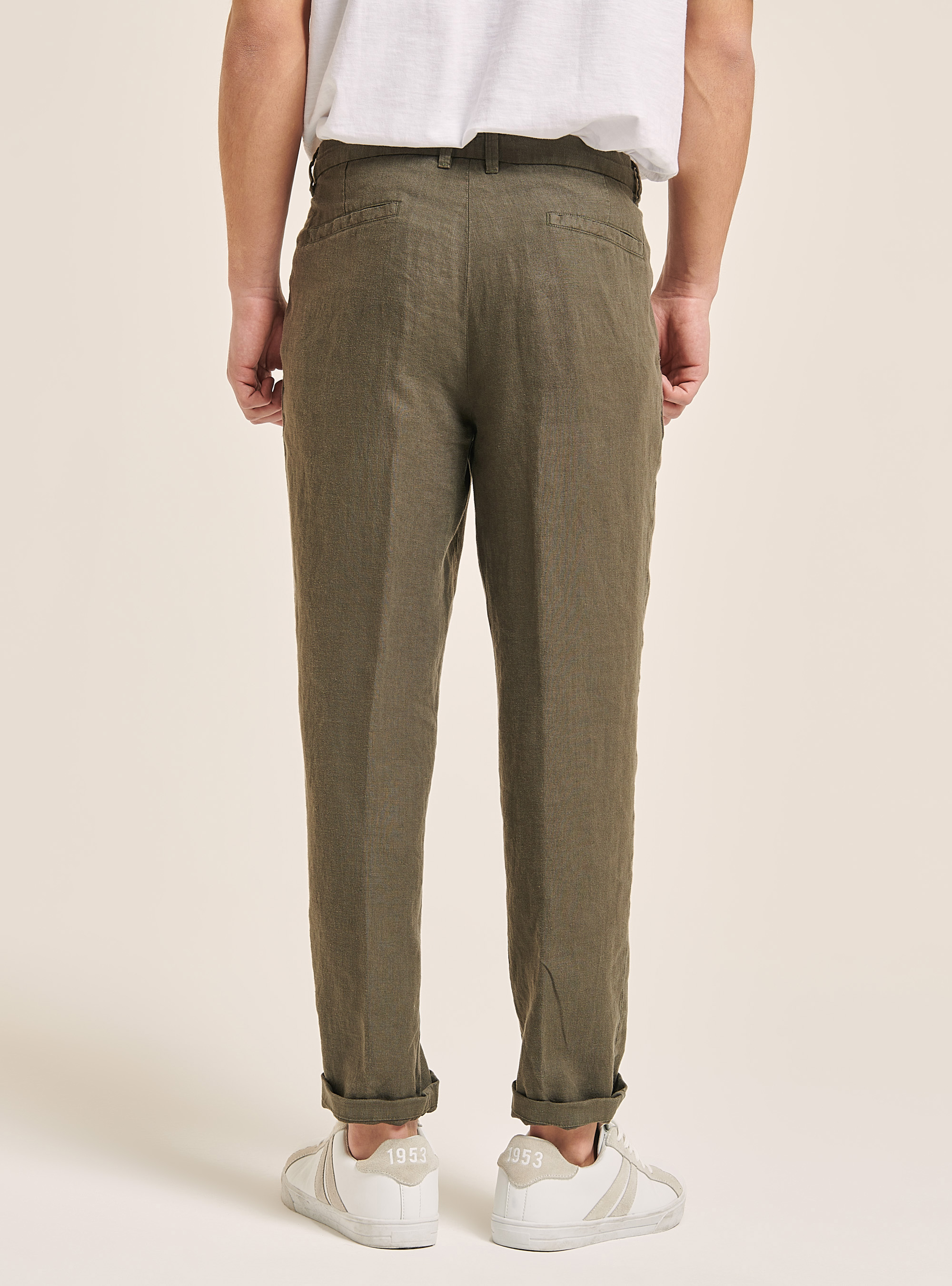 Pantalon &agrave; plis en pur lin, C6603 KAKY