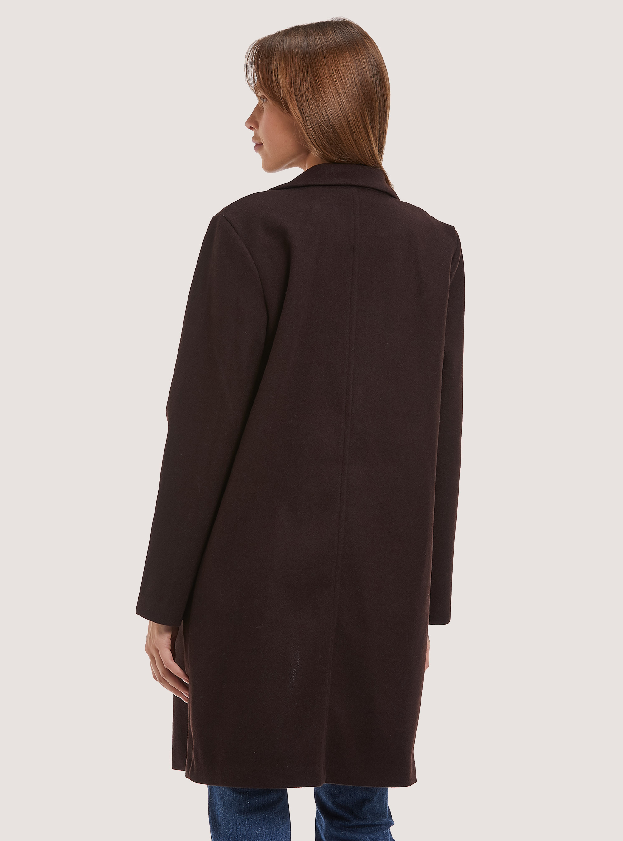 Abrigo abierto de color liso, BR1 BROWN DARK