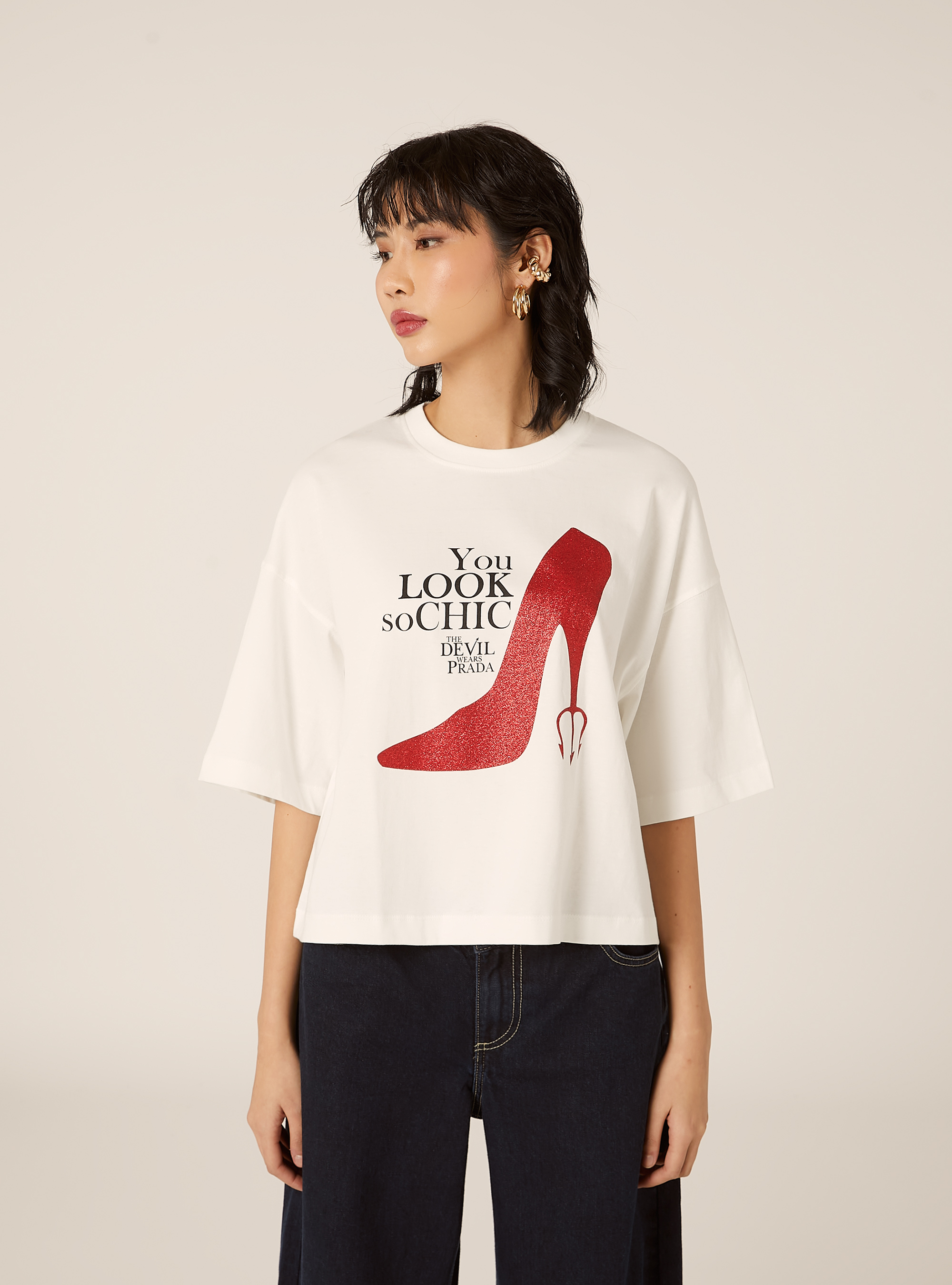 T-shirt boxy crop il diavolo veste prada, WH2 WHITE