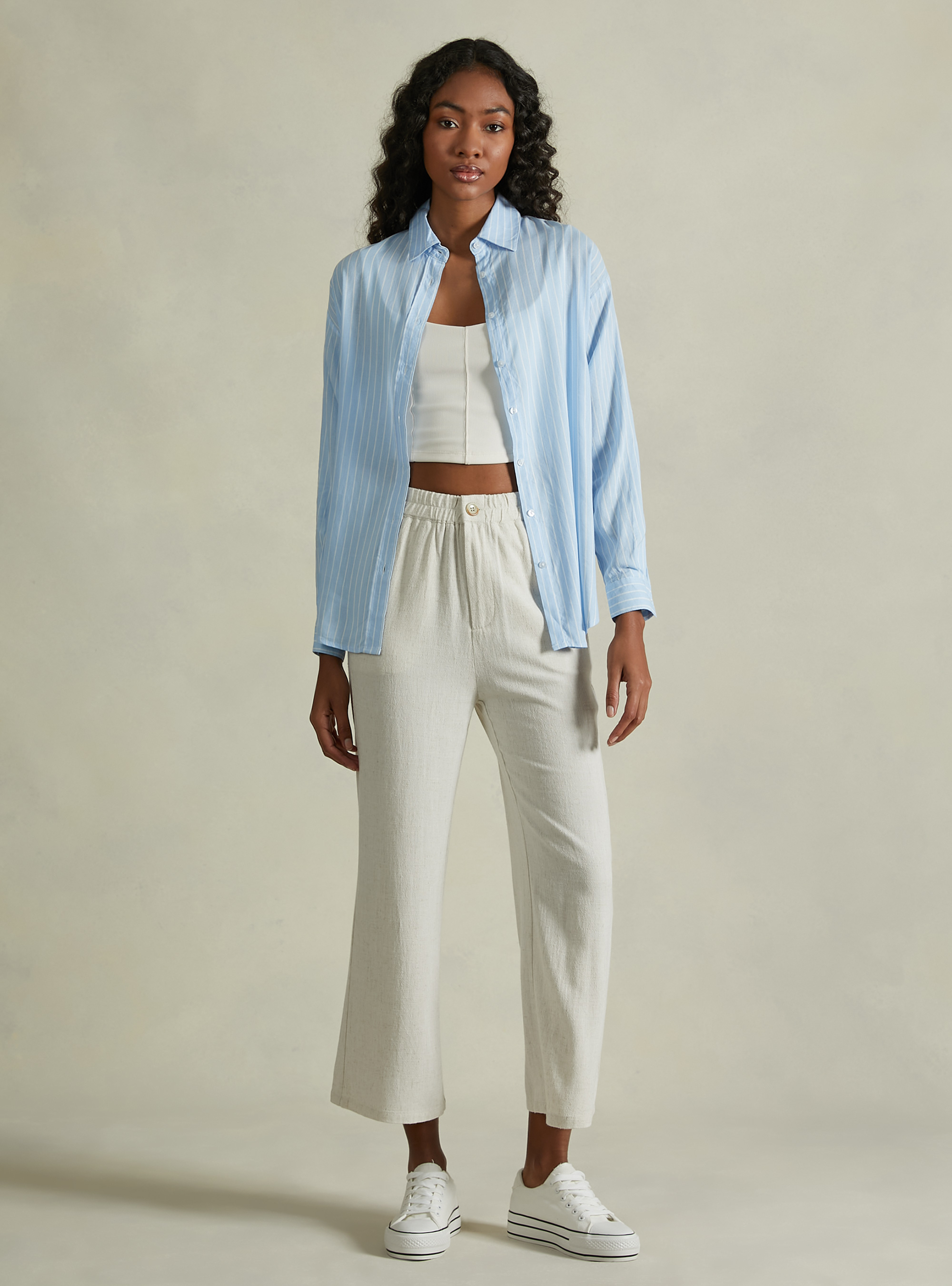 Linen blend striped shirt, AZ3 AZURRE LIGHT