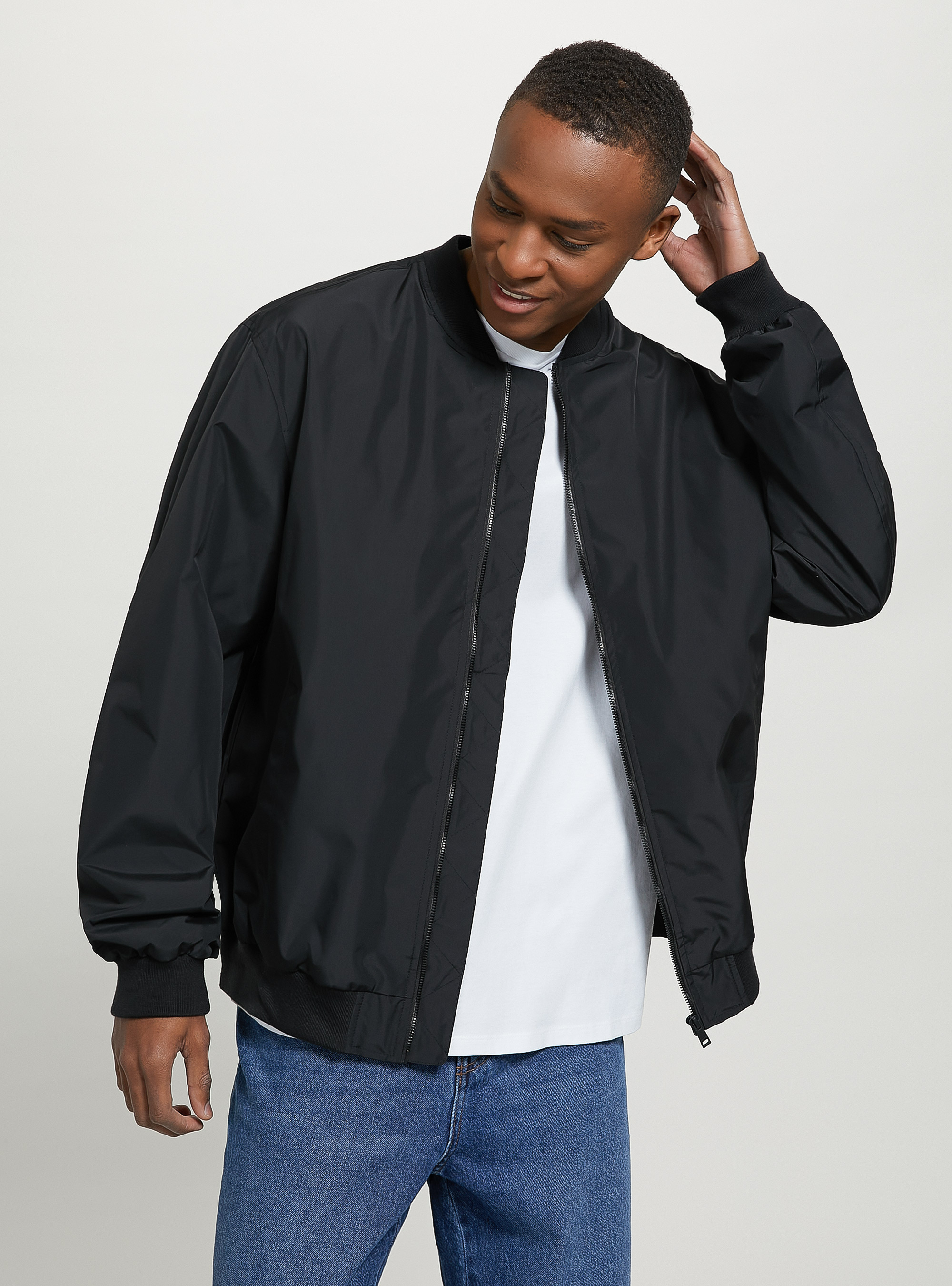 Windproof regular fit bomber jacket, BK1 BLACK