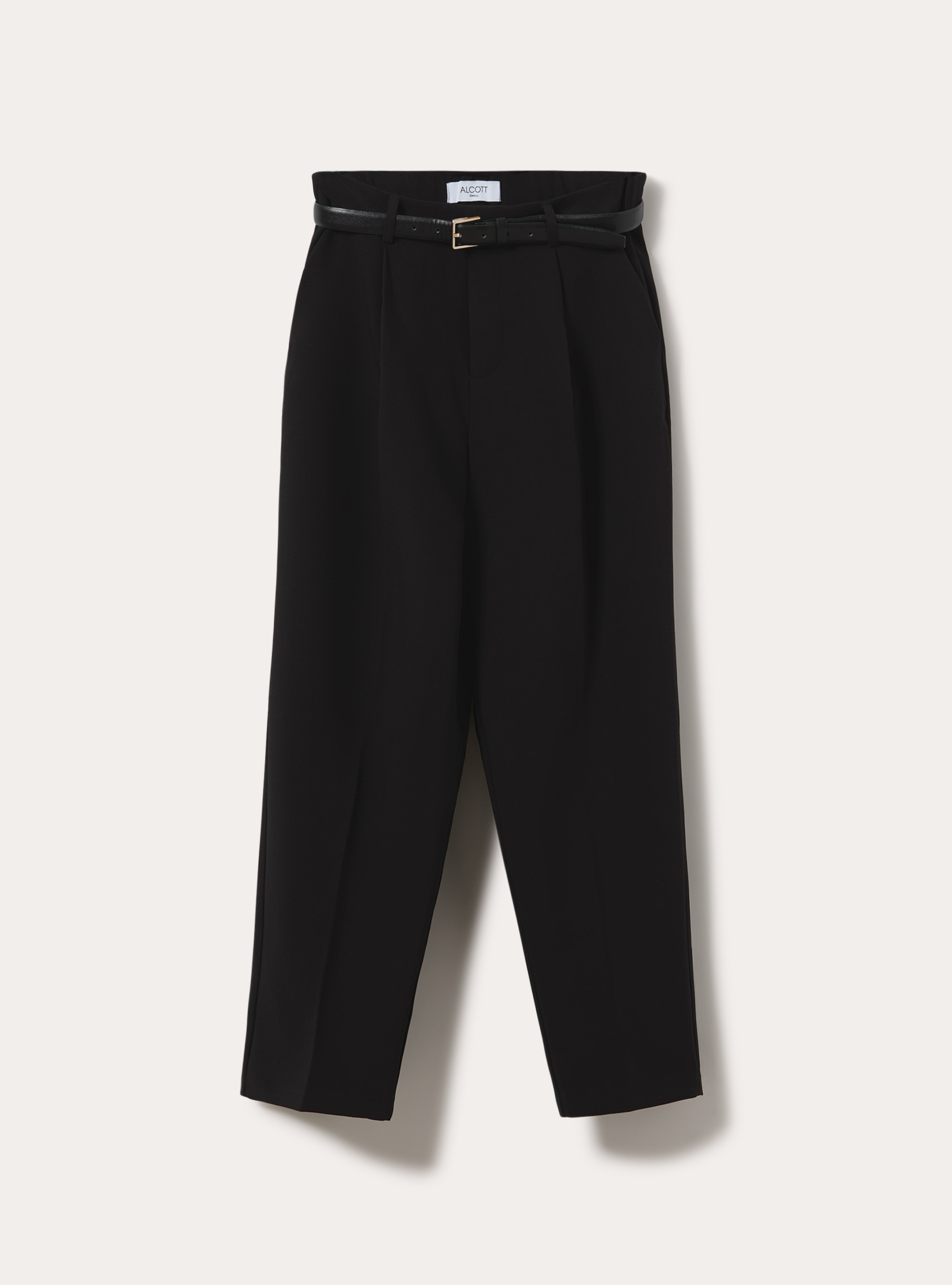 Tapered tailored trousers with pleats and belt, BK1 BLACK