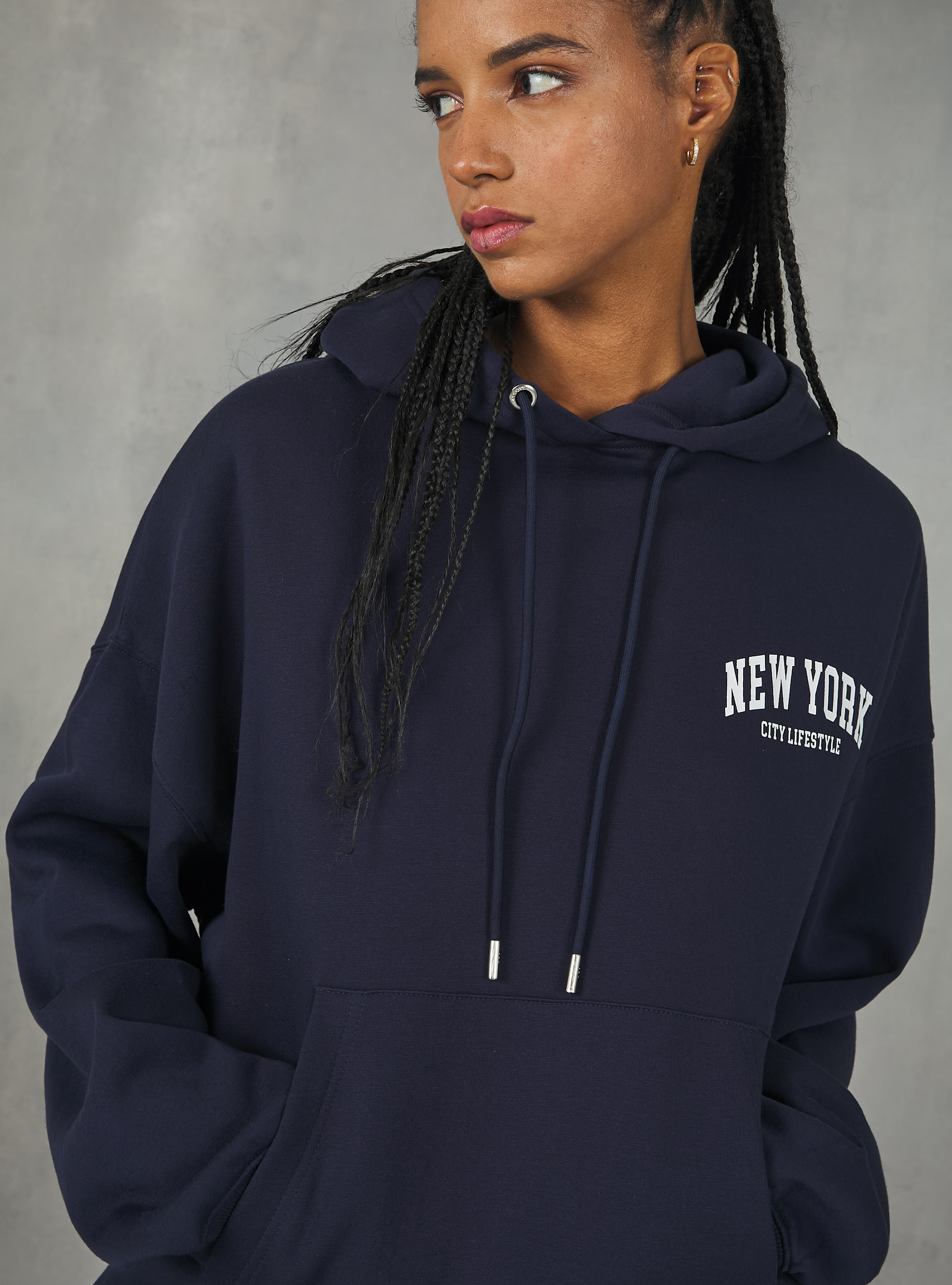 Sweatshirt with college print and hood, NA2 NAVY MEDIUM