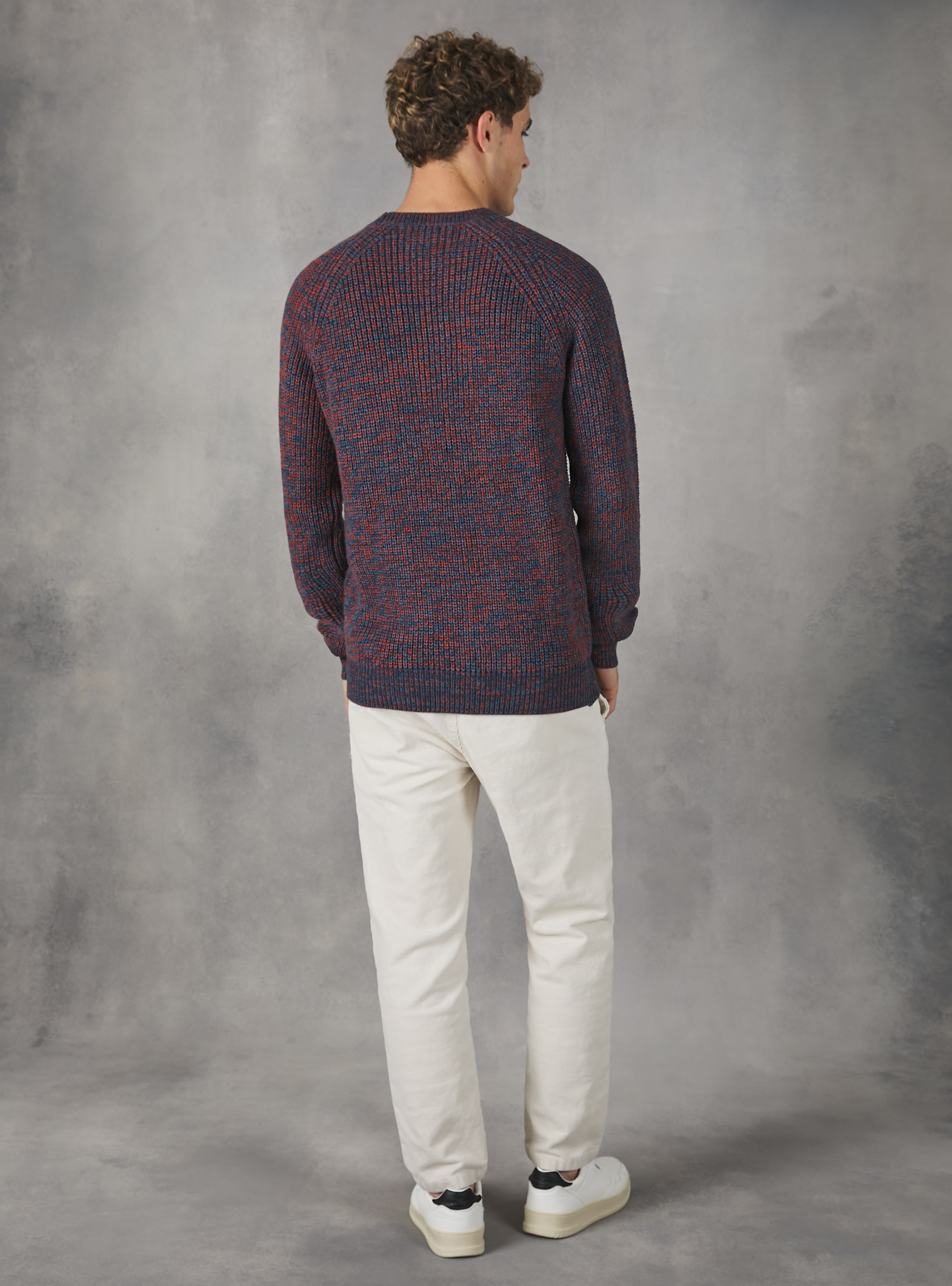 English rib crew-neck pullover, TOB2 TWIST BLUE OIL ORANGE