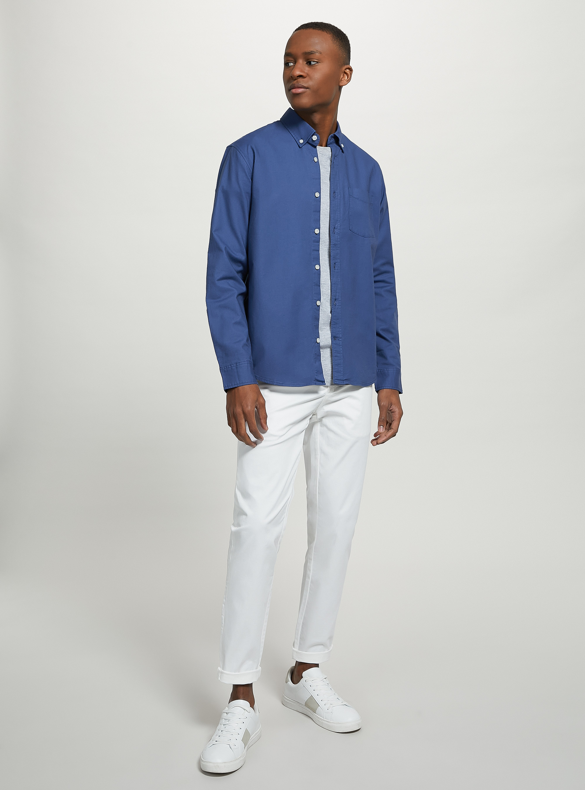 Plain-coloured cotton shirt, OB2 BLUE OIL MED.