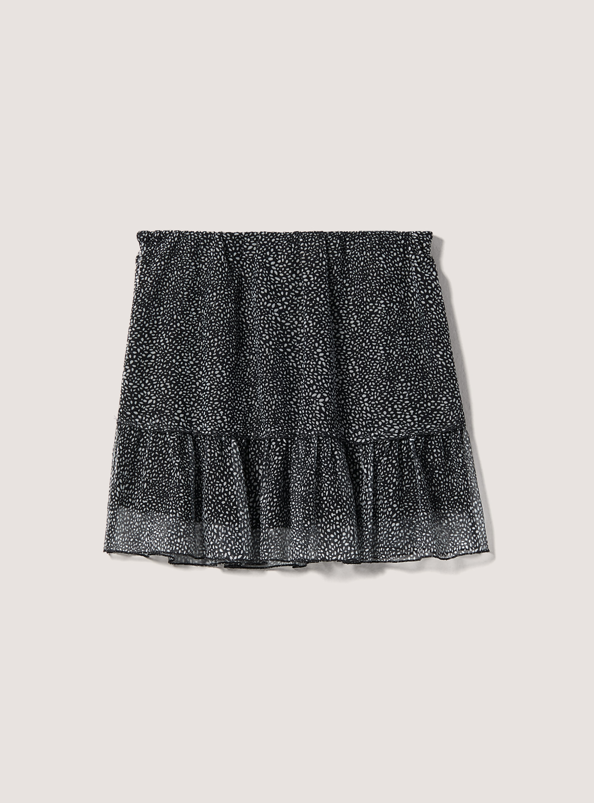 Mini skirt with polka dot ruffle, BK1 BLACK