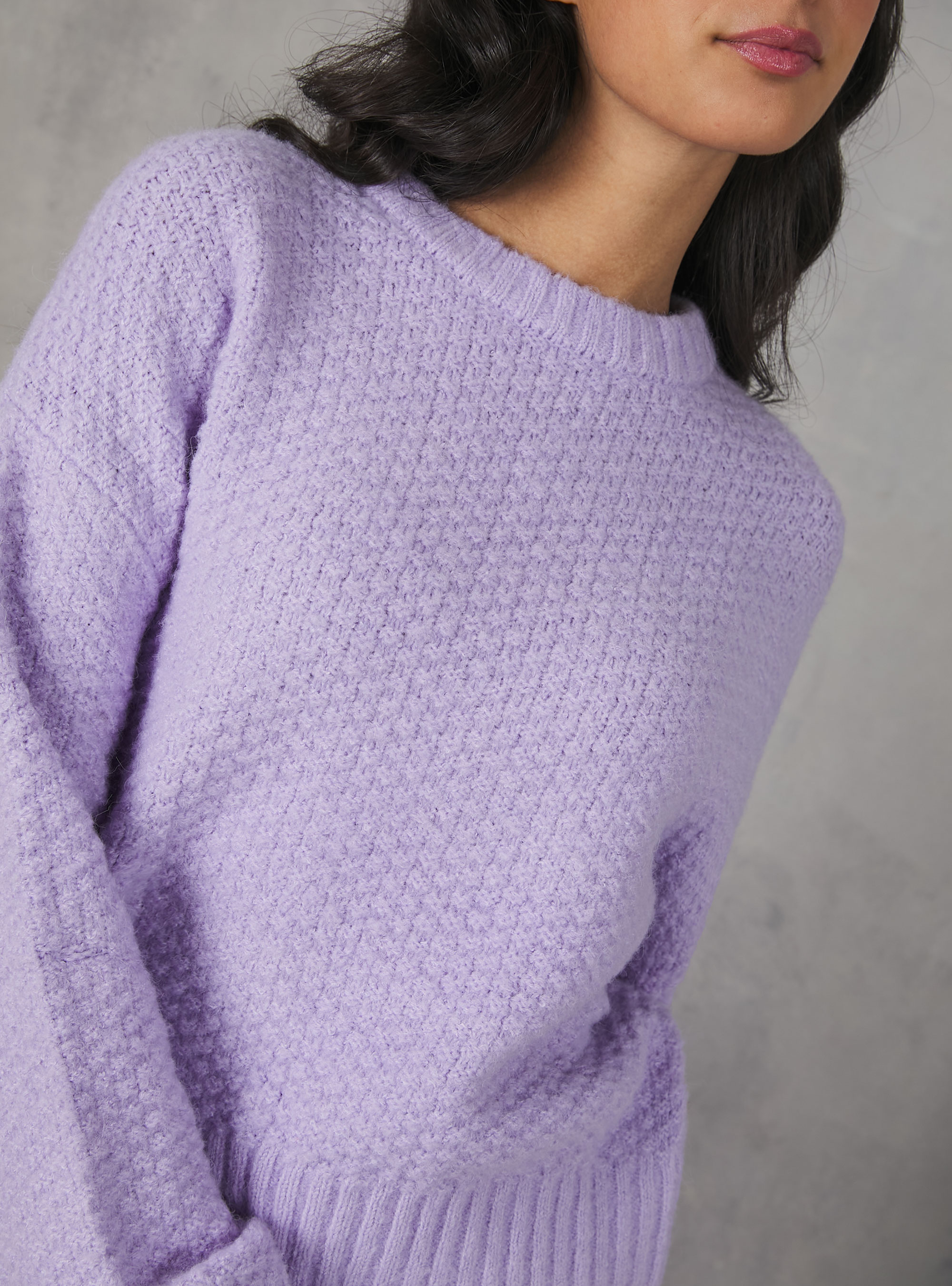 Pullover girocollo punto pop corn, C3303 LILLAC