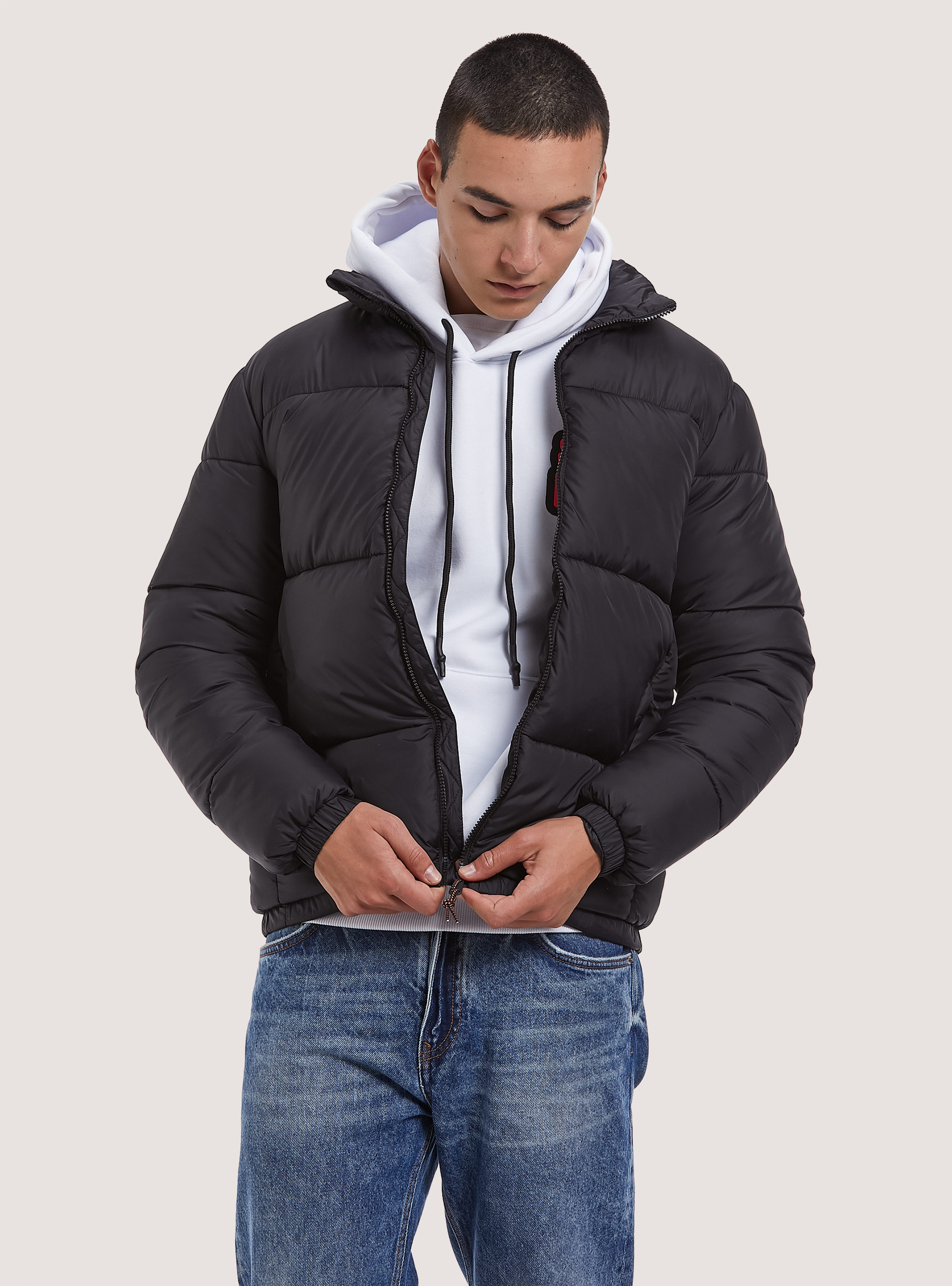 Giubbotto puffy in tinta unita, BK1 BLACK