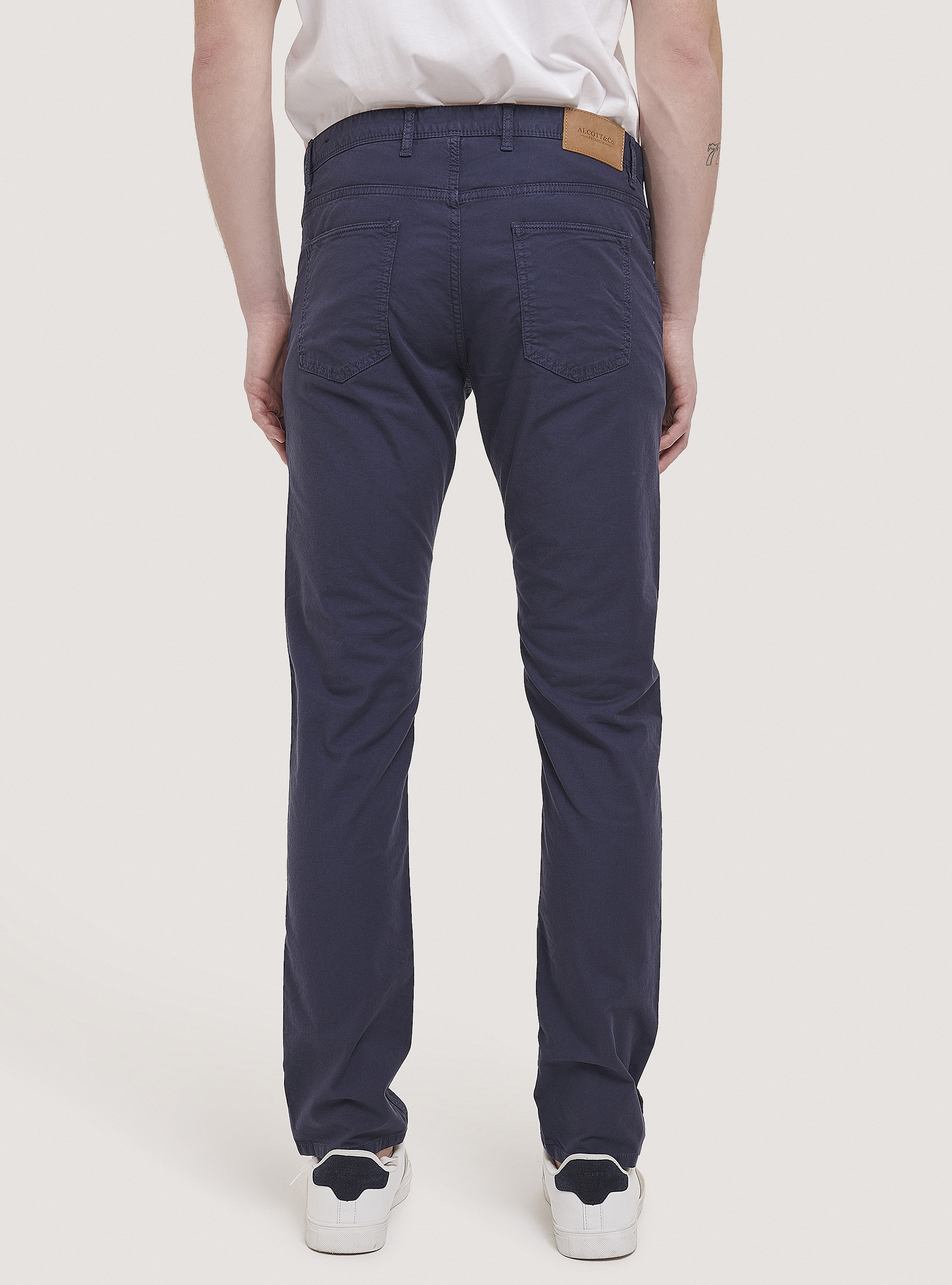 Pantalon slim en coton m&eacute;lang&eacute;, C218 BLUE NAVY
