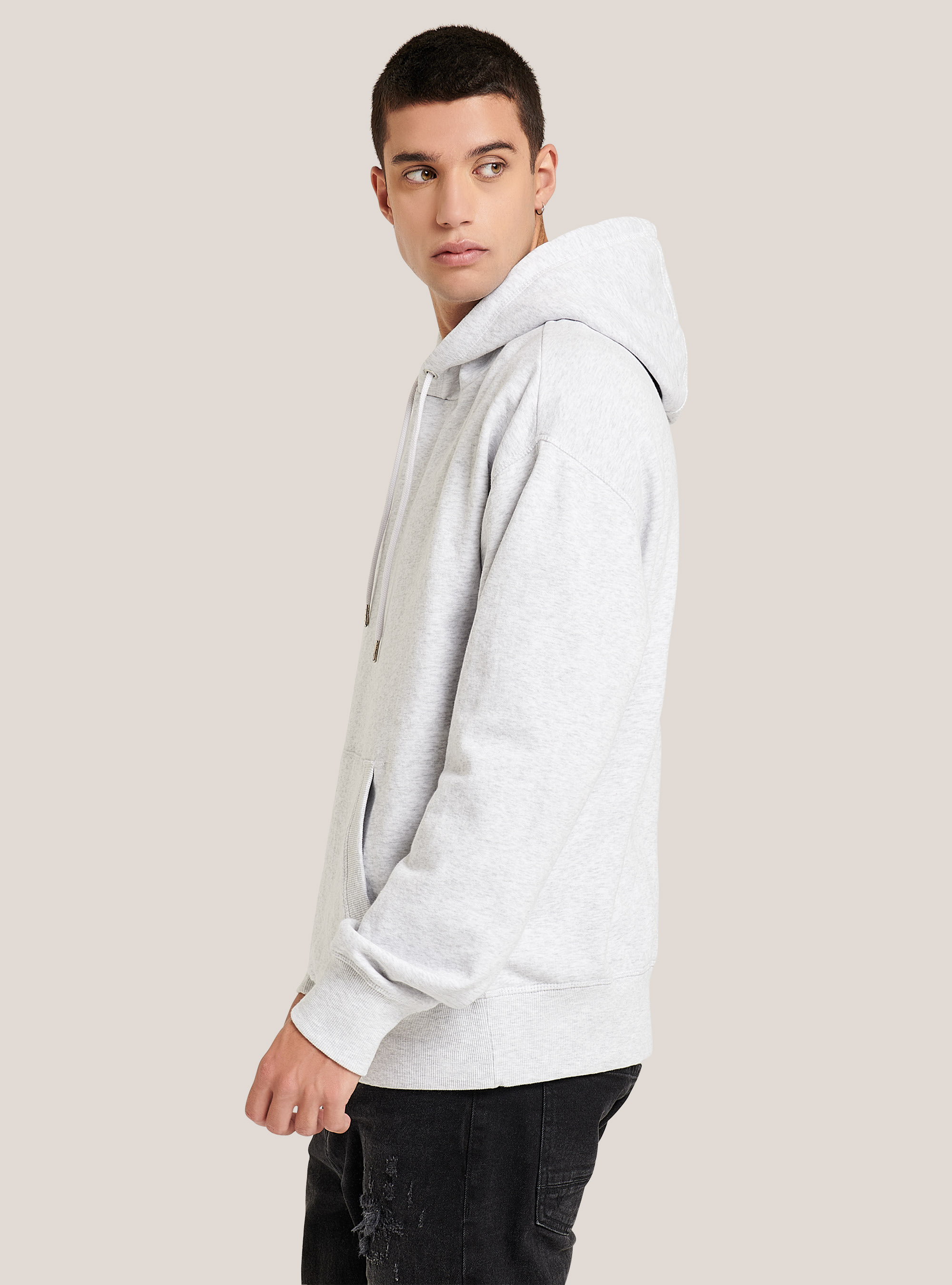 Sweat-shirt basique à capuche avec poche kangourou, C140 WHITE M