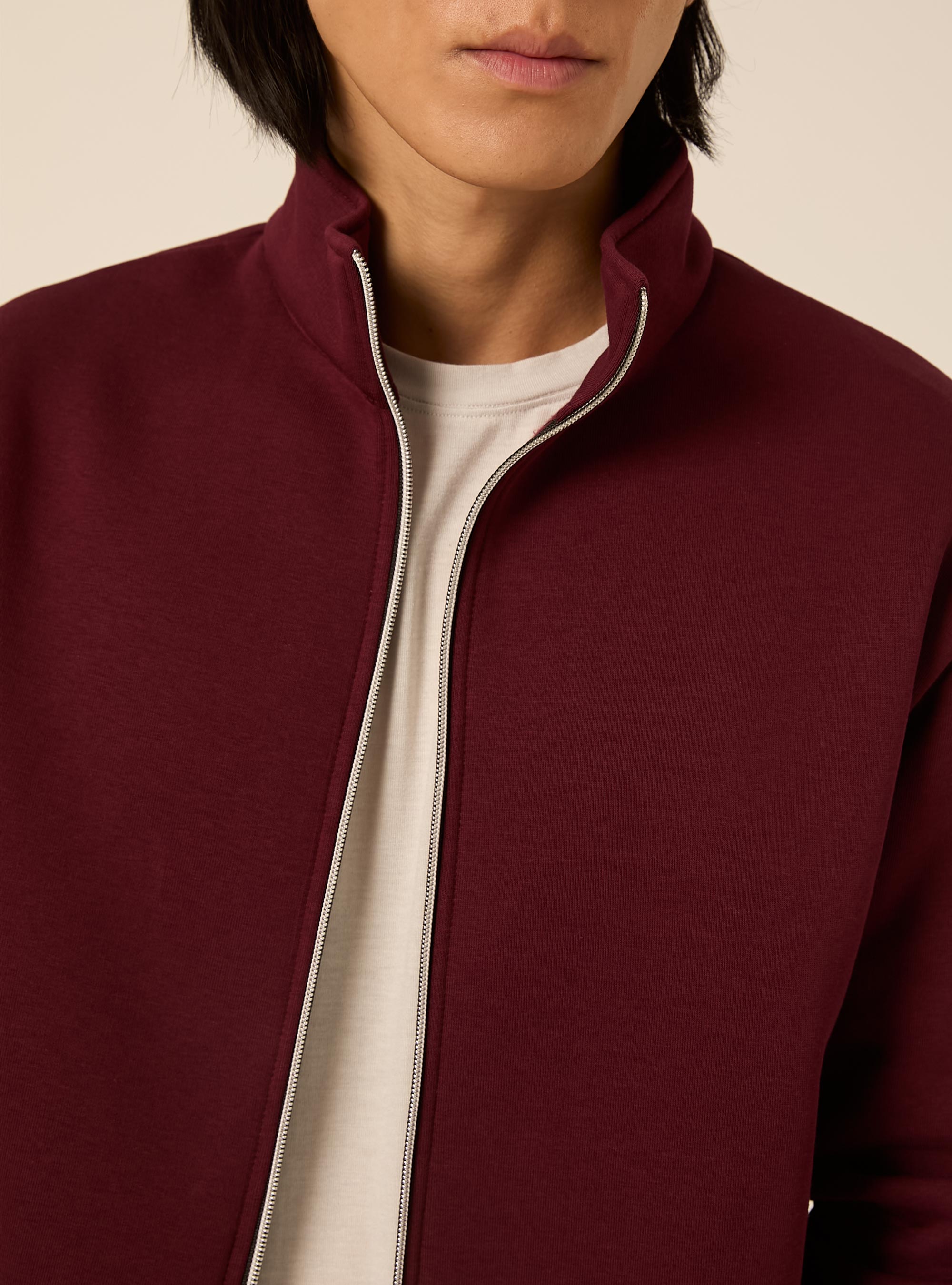 Zip front sweatshirt with mock neck, BO1 BORDEAUX DARK