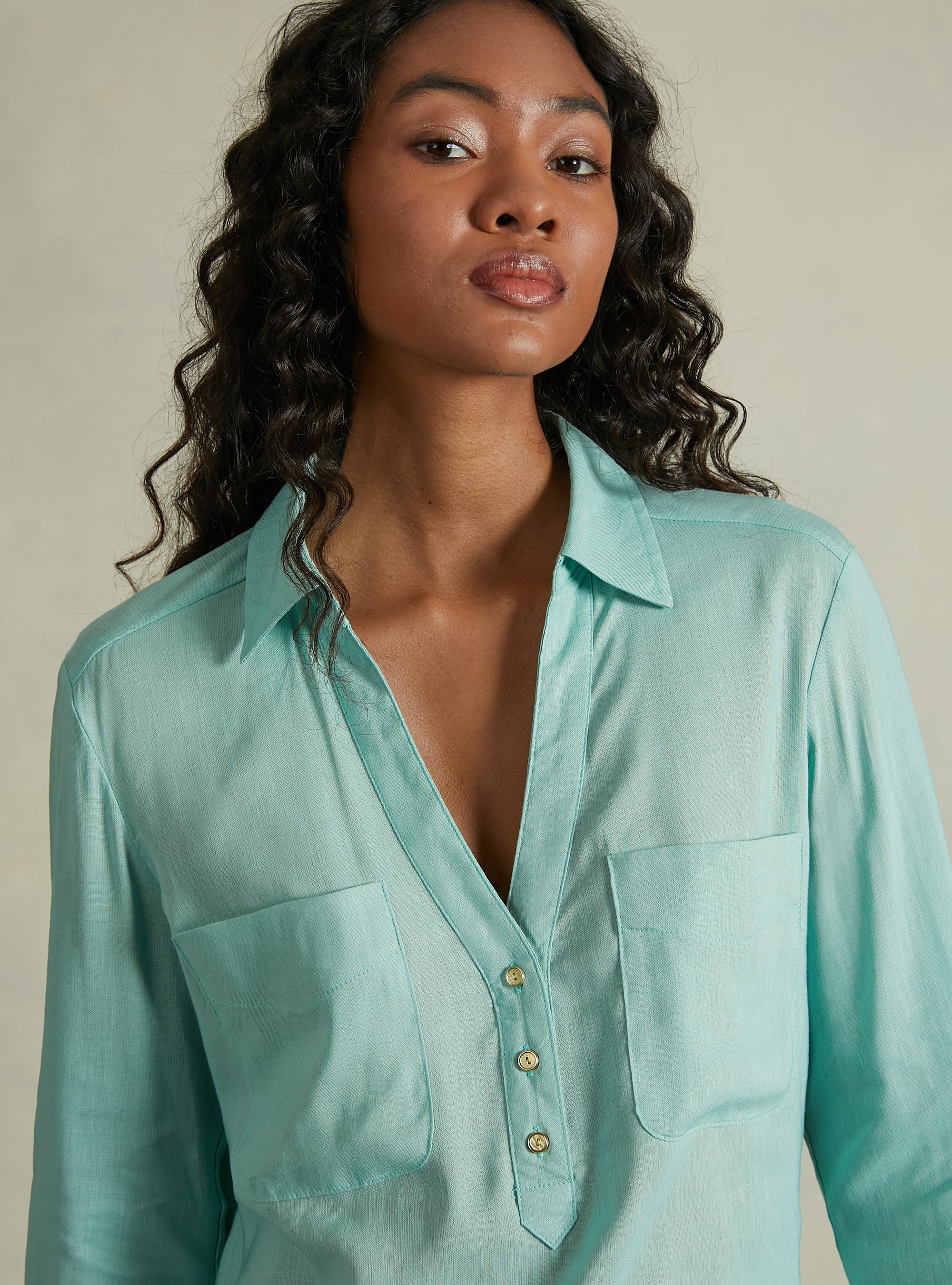 Blusa in puro lino, GA3 AQUA GREEN LIGHT