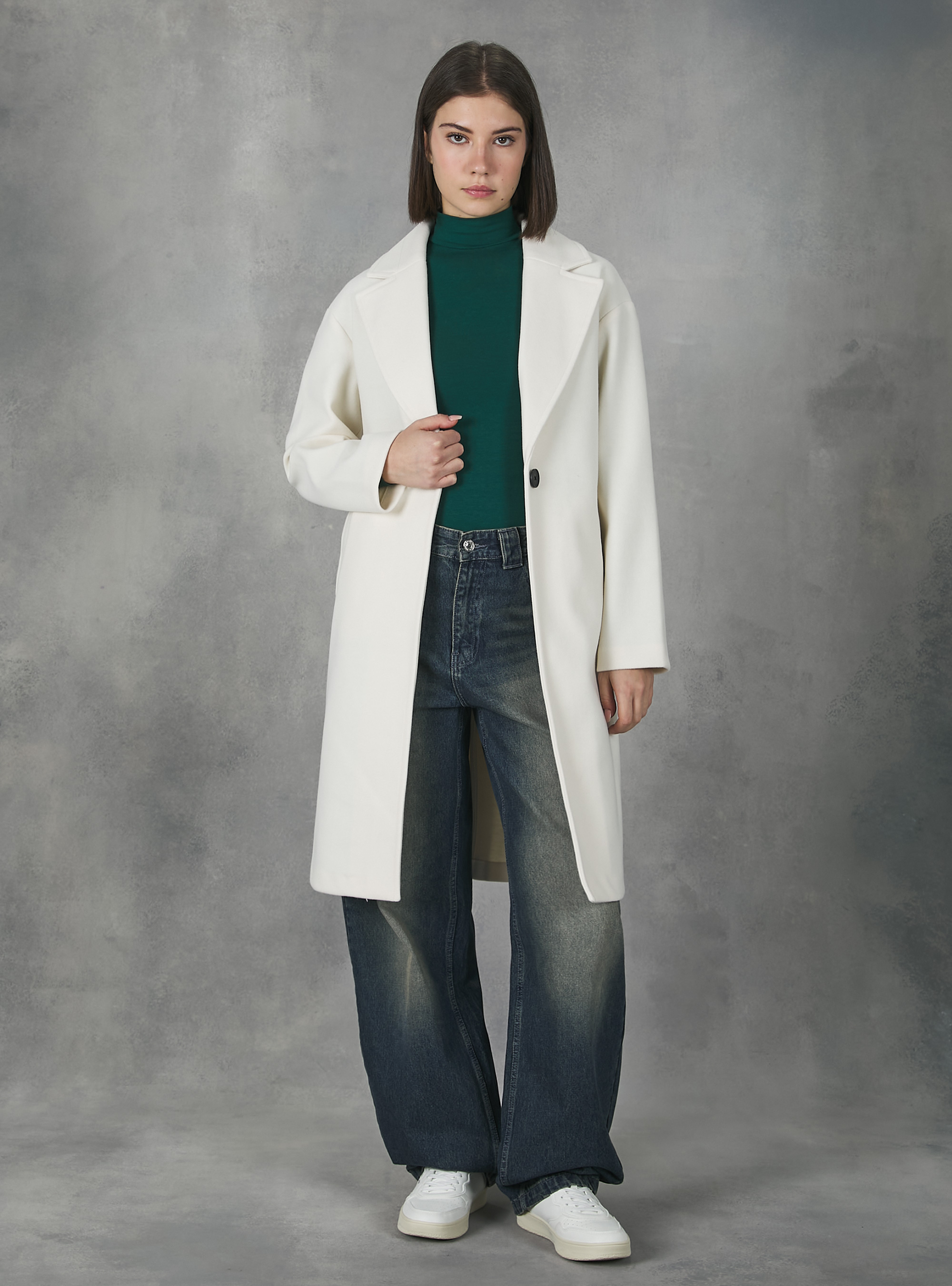 Plain-coloured gauze knit coat, WH3 WHITE