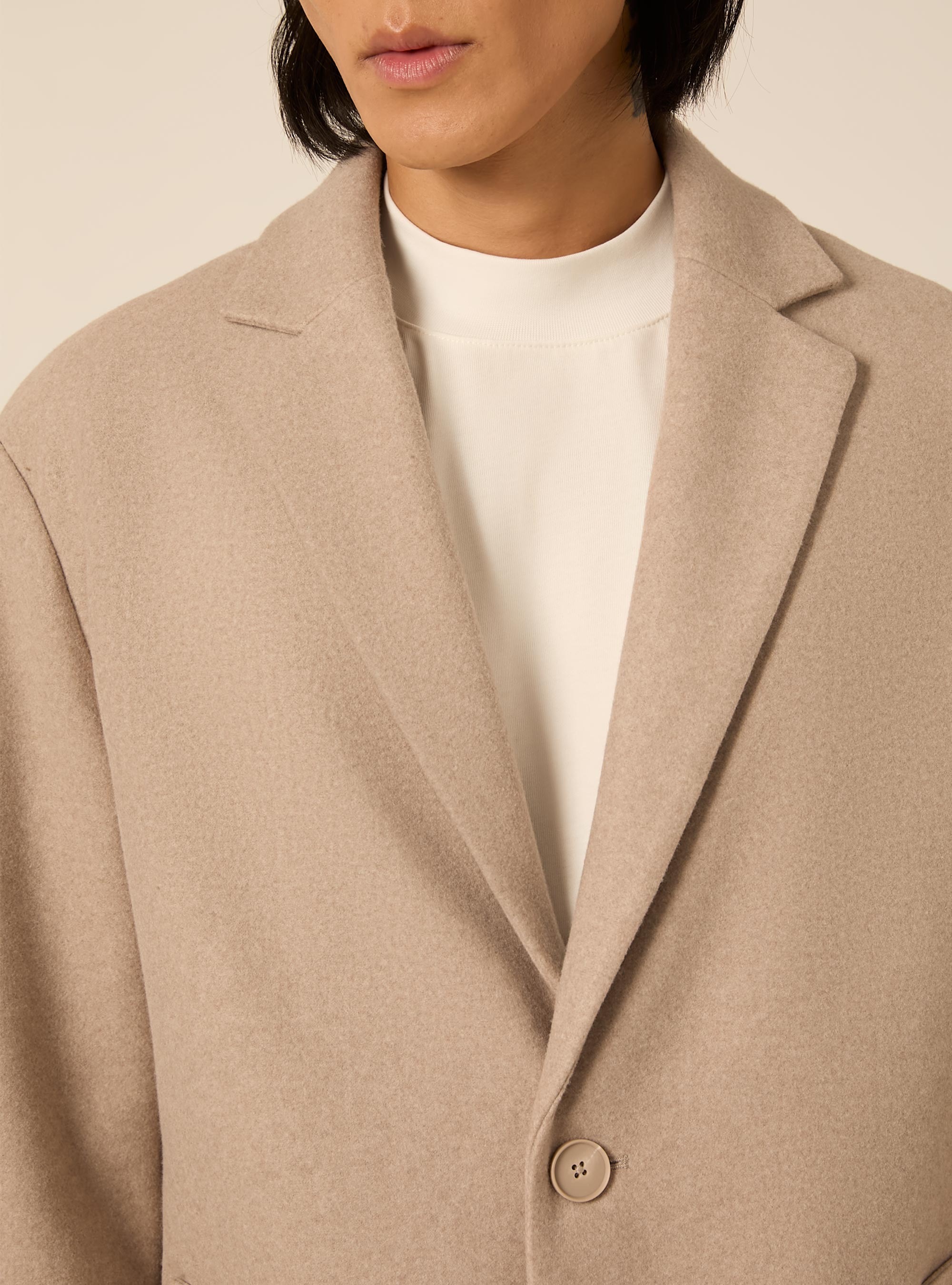 Unlined single breasted coat with lapels, MBG3 BEIGE MEL LIGHT