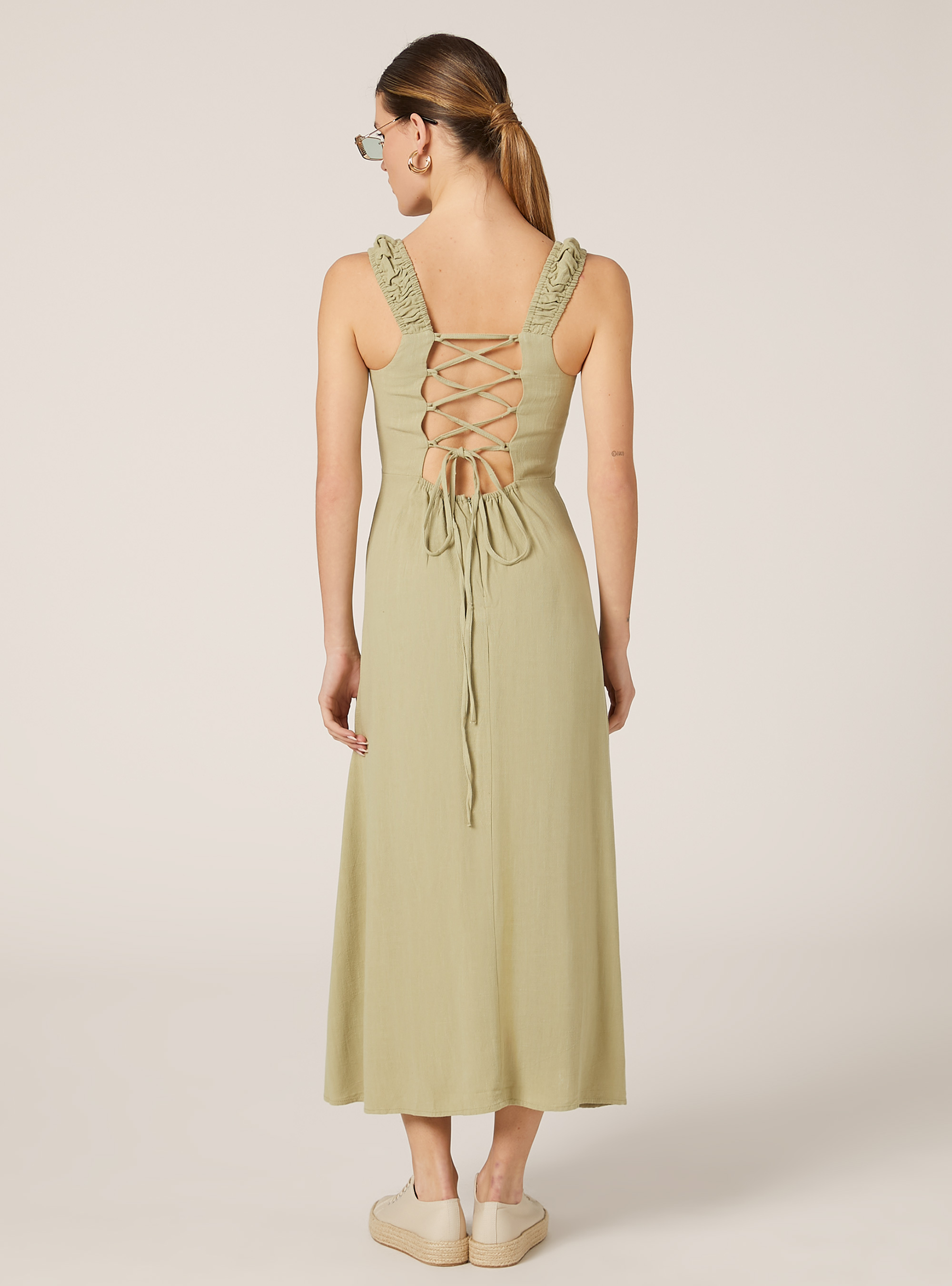 Vestito in misto lino con schiena scoperta, KY3 KAKY LIGHT