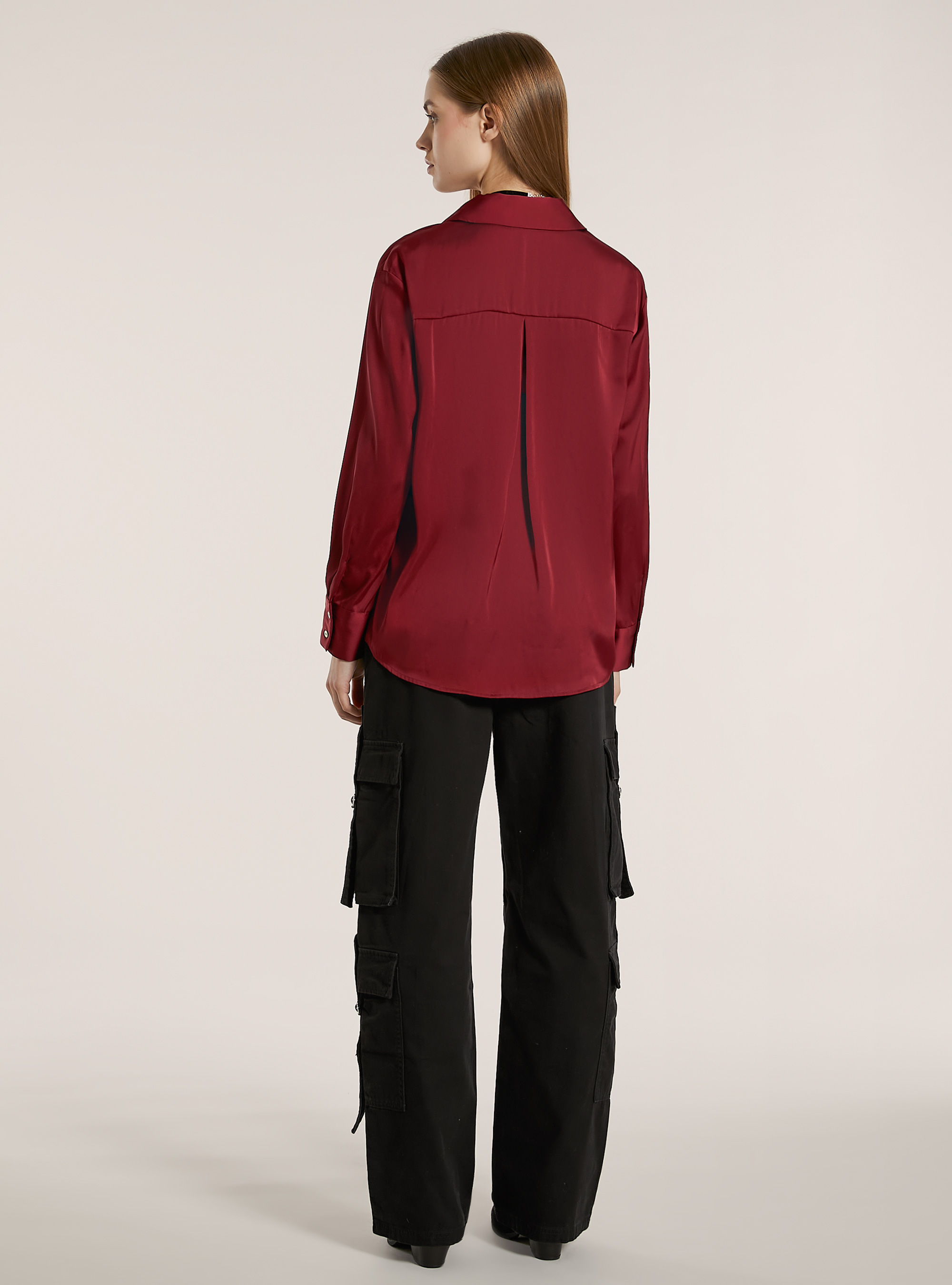 Chemise unie en satin, BO2 BORDEAUX MEDIUM