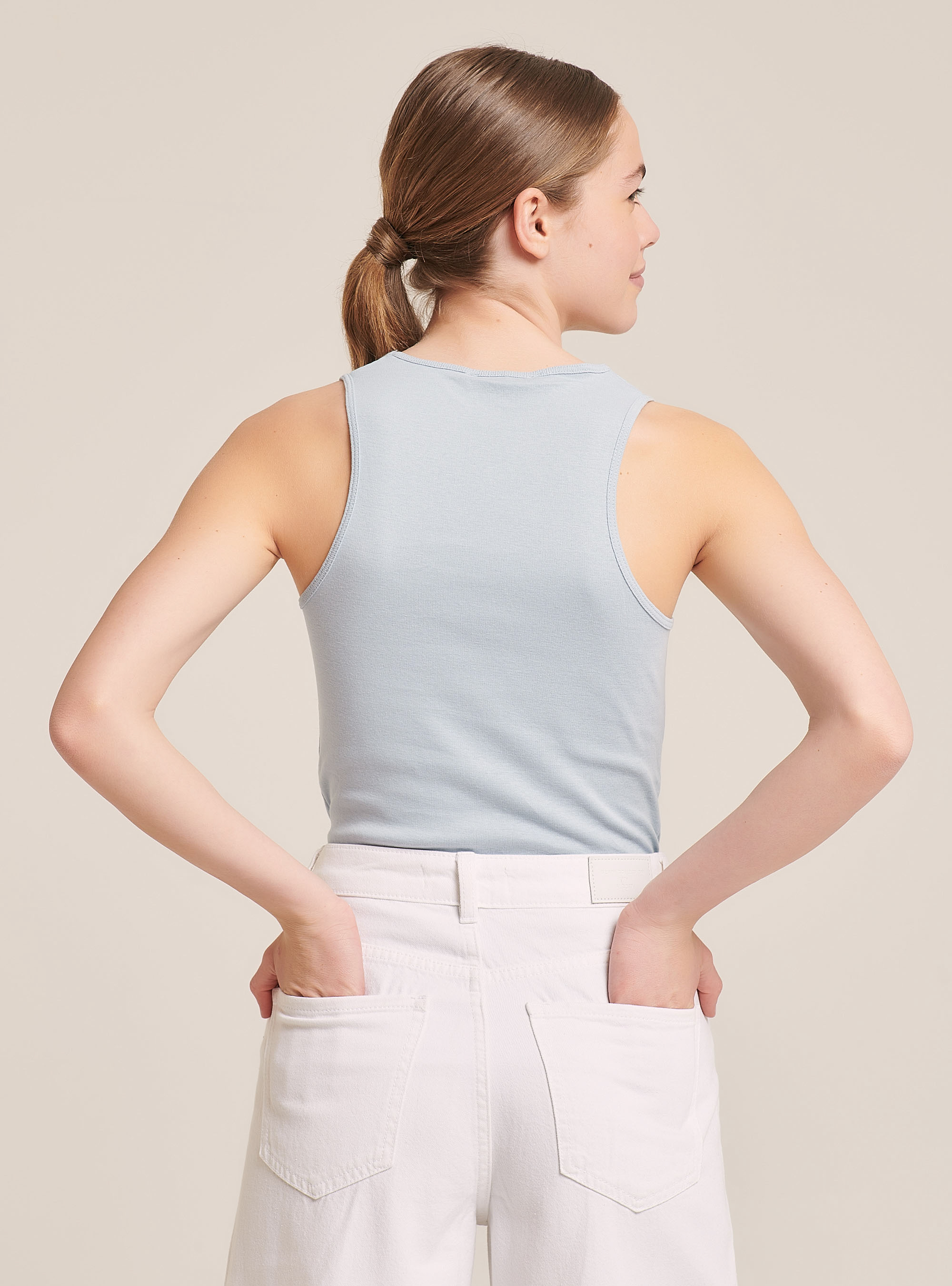 Débardeur côtelé essential en tissu stretch, C1192 AZZURRE