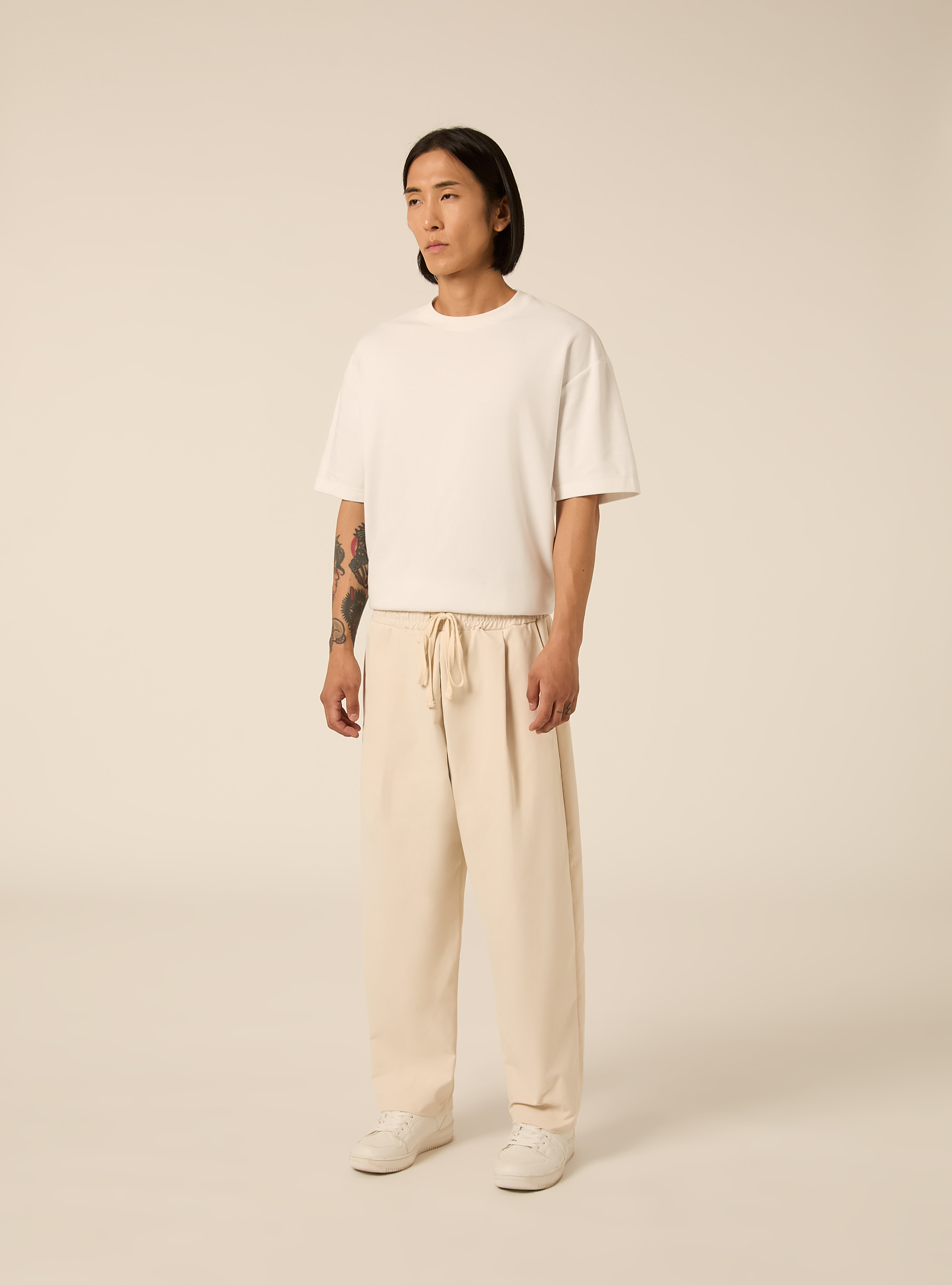 Pantaloni con coulisse in vita e pince, WH2 WHITE