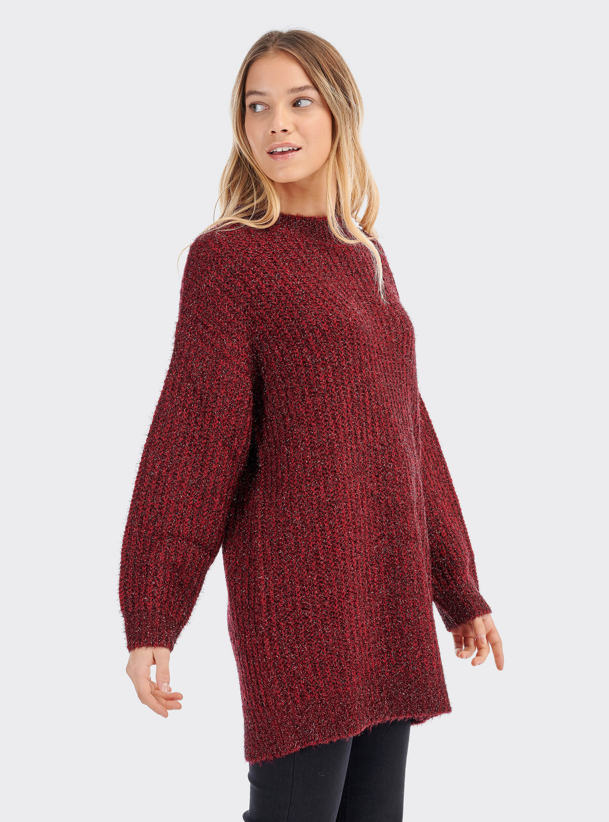 Pullover con filo lurex comfort fit, ROSSO