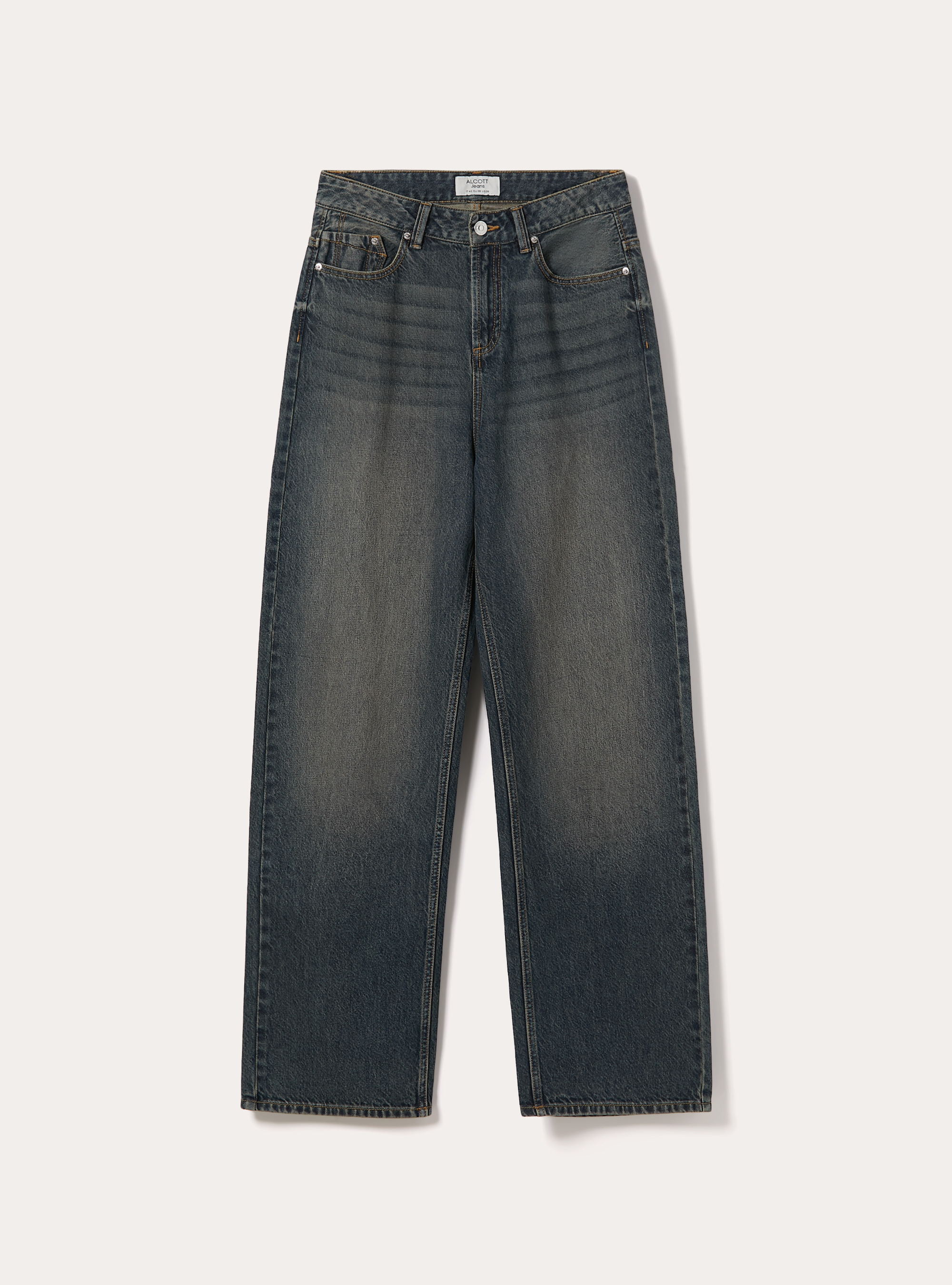Jeans low wide, D100 BLUE DARK OVERDYE