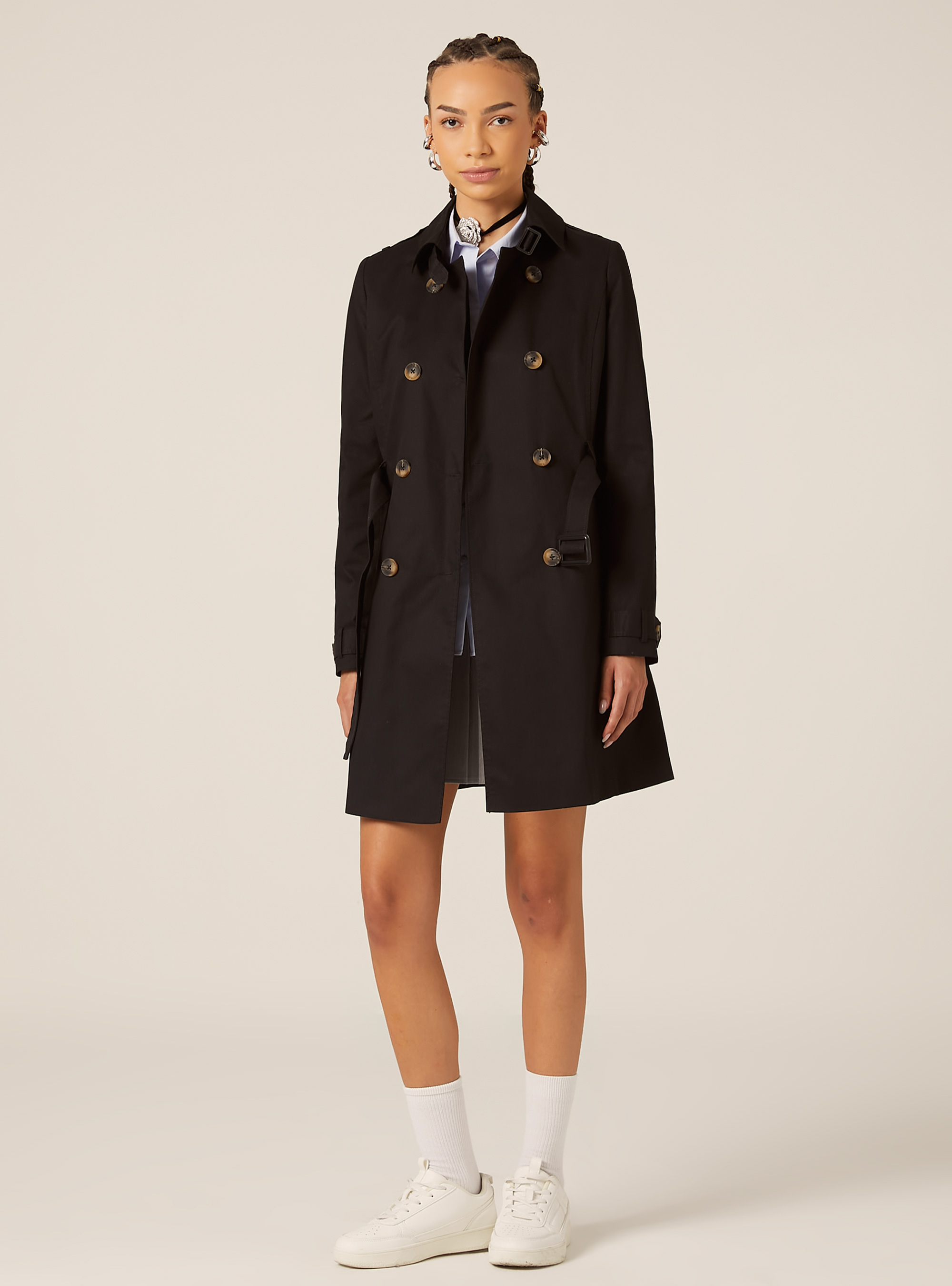 Trench con cintura, BK1 BLACK
