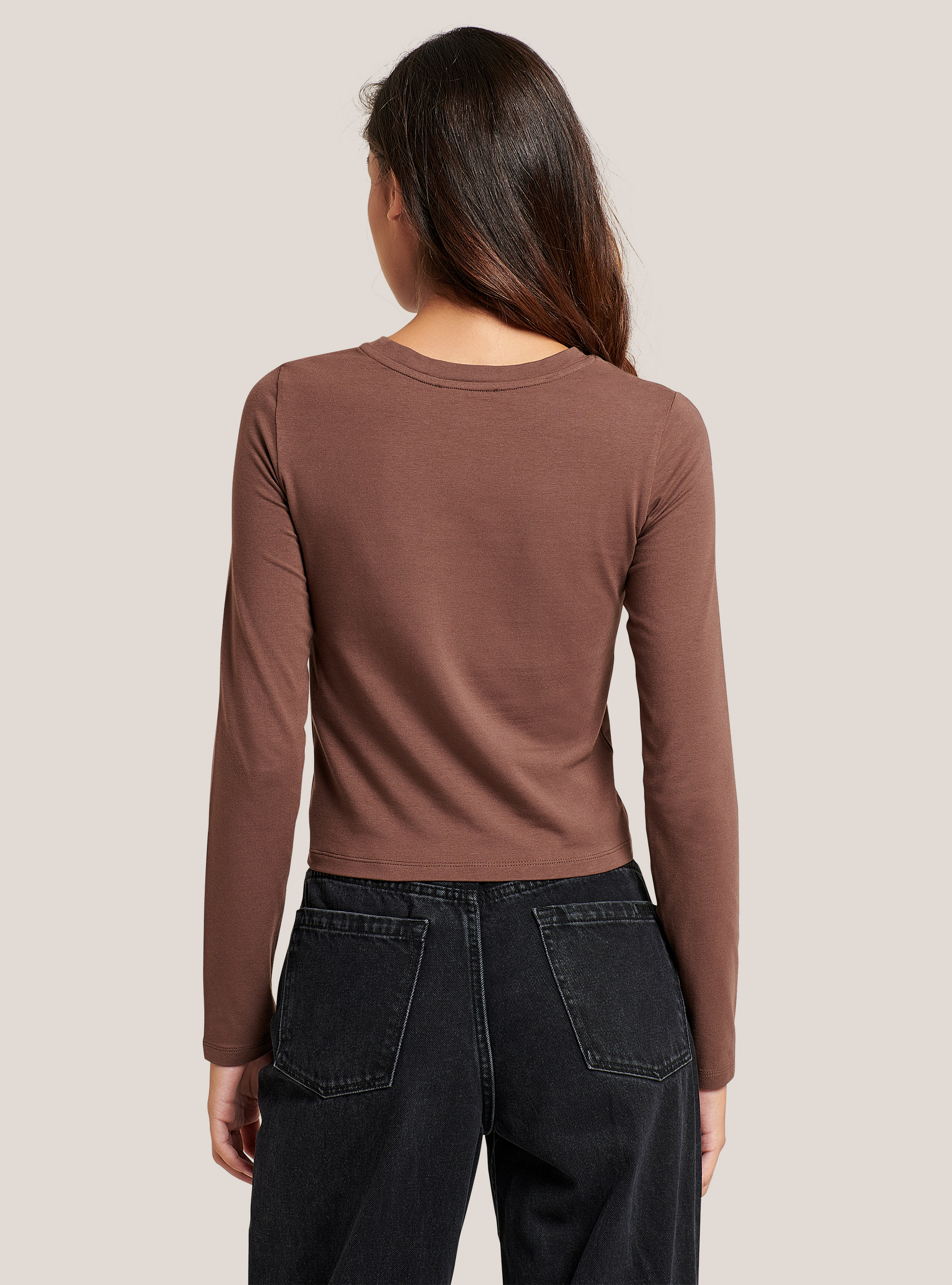 Basic long-sleeved T-shirt, C5612 BROWN