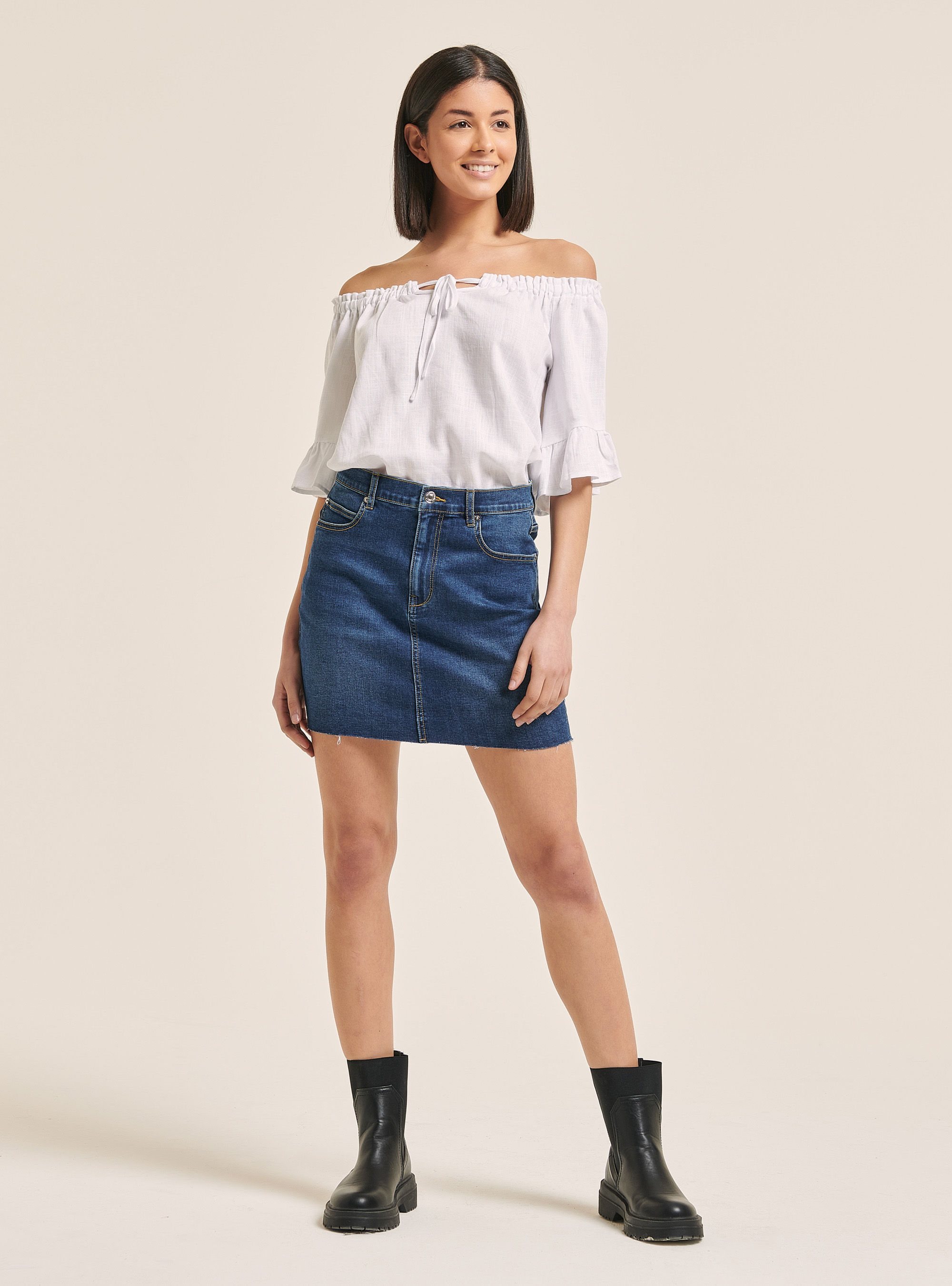 Stretch denim mini skirt, AZURE