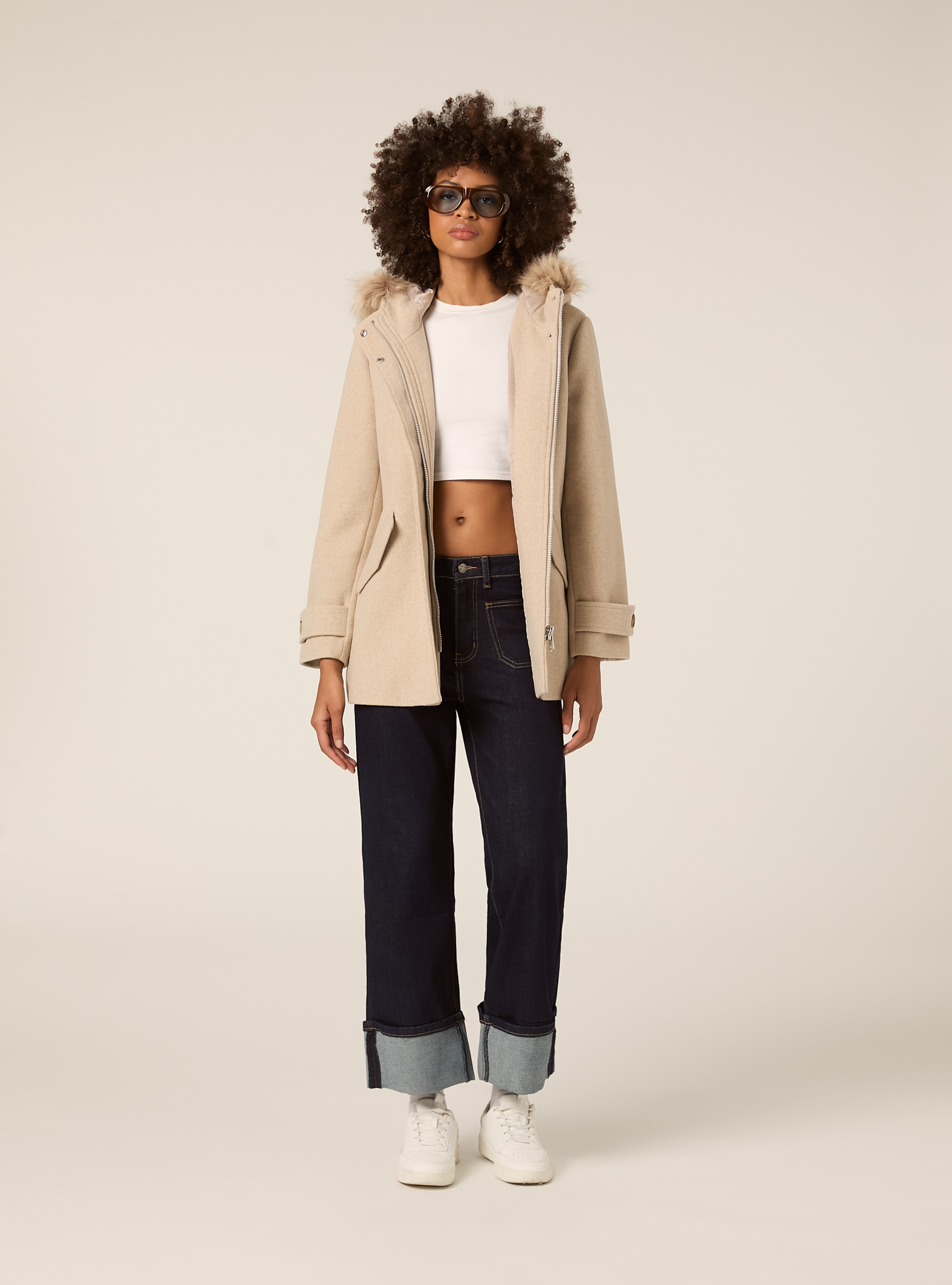 Manteau à capuche fourré, BG3 BEIGE LIGHT