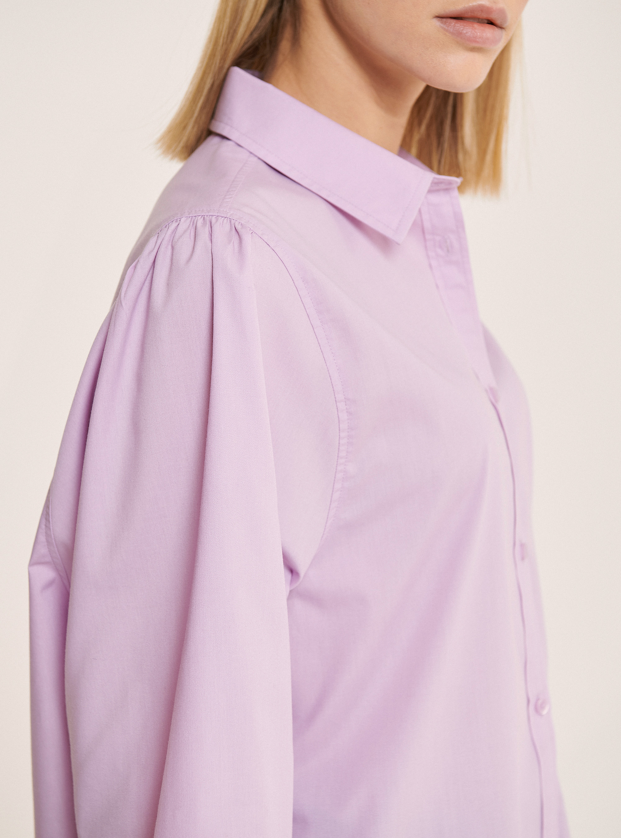 Long shirt in poplin fabric, C3303 LILLAC