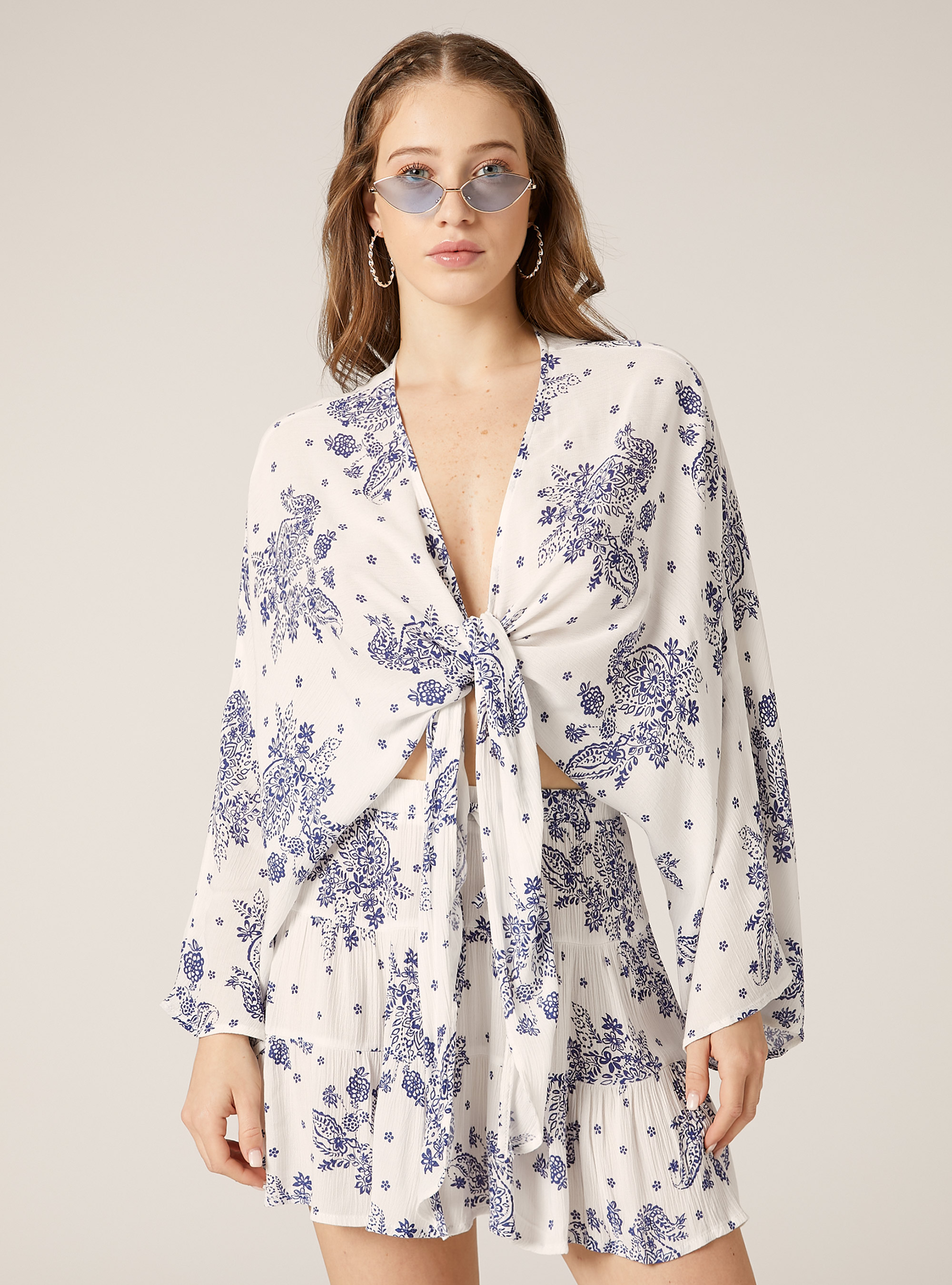 Chemisier en crepe à imprimé floral, WH1 OFF WHITE