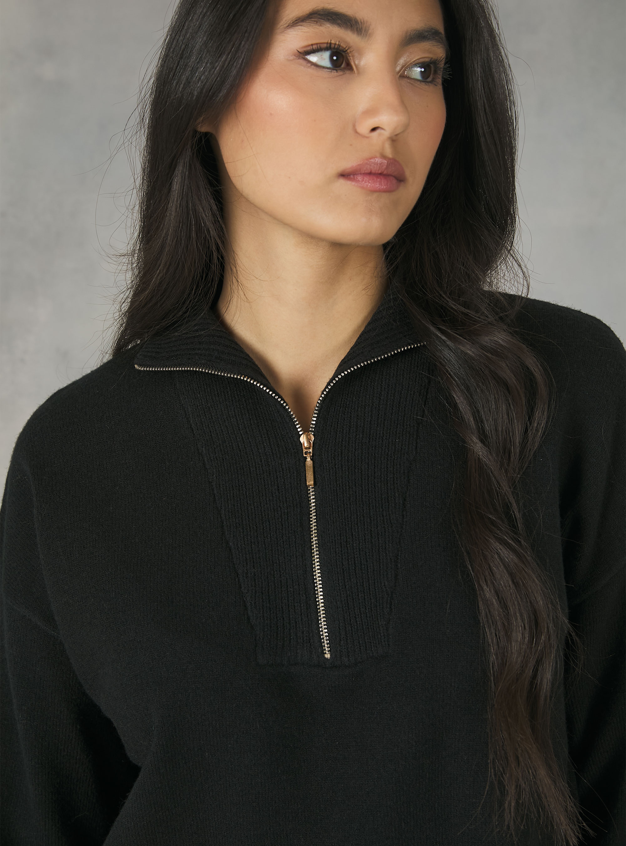 Half-neck pullover with zip, BK1 BLACK