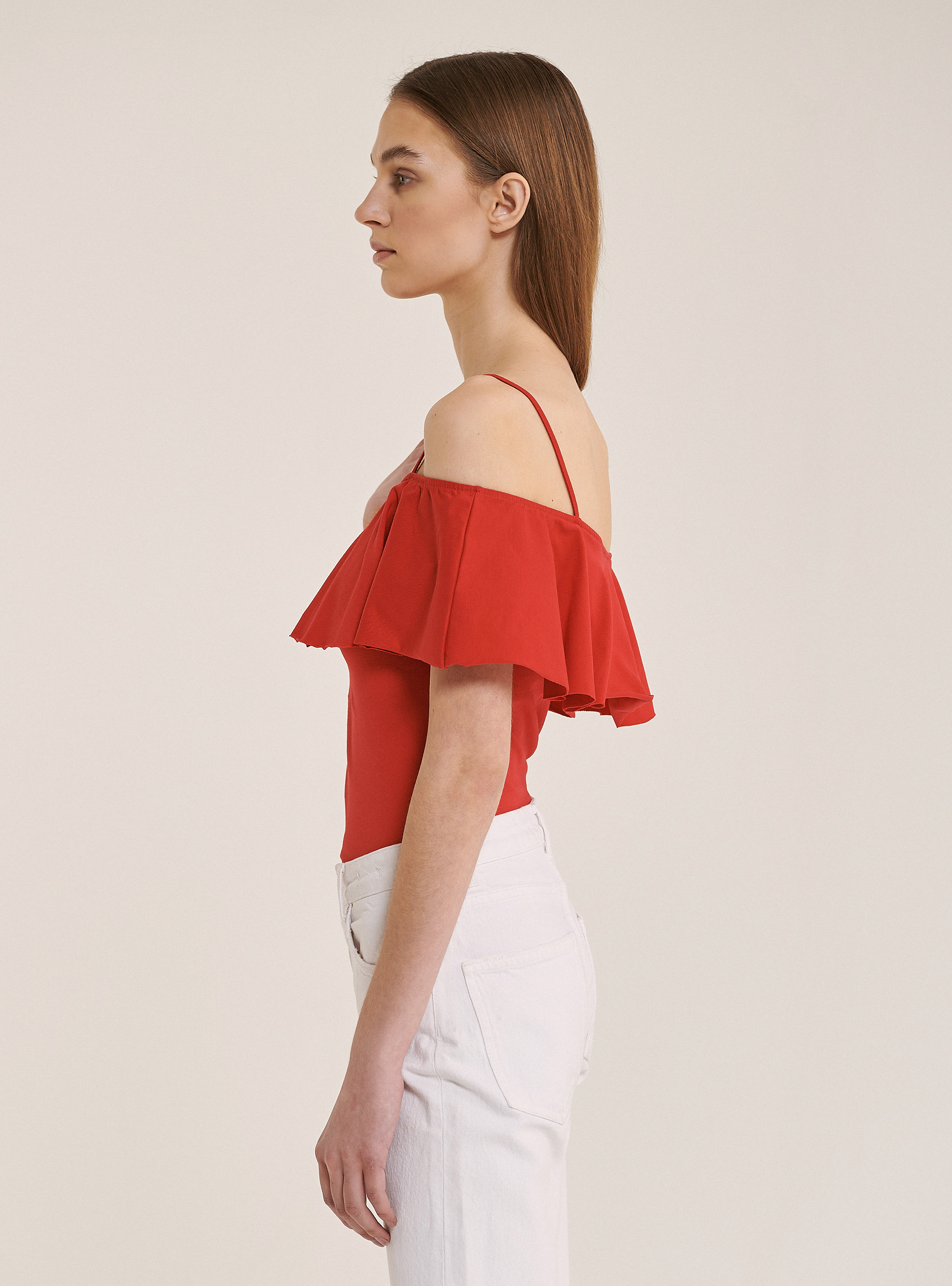 Cotton bodysuit with ruffles, C3376 RED