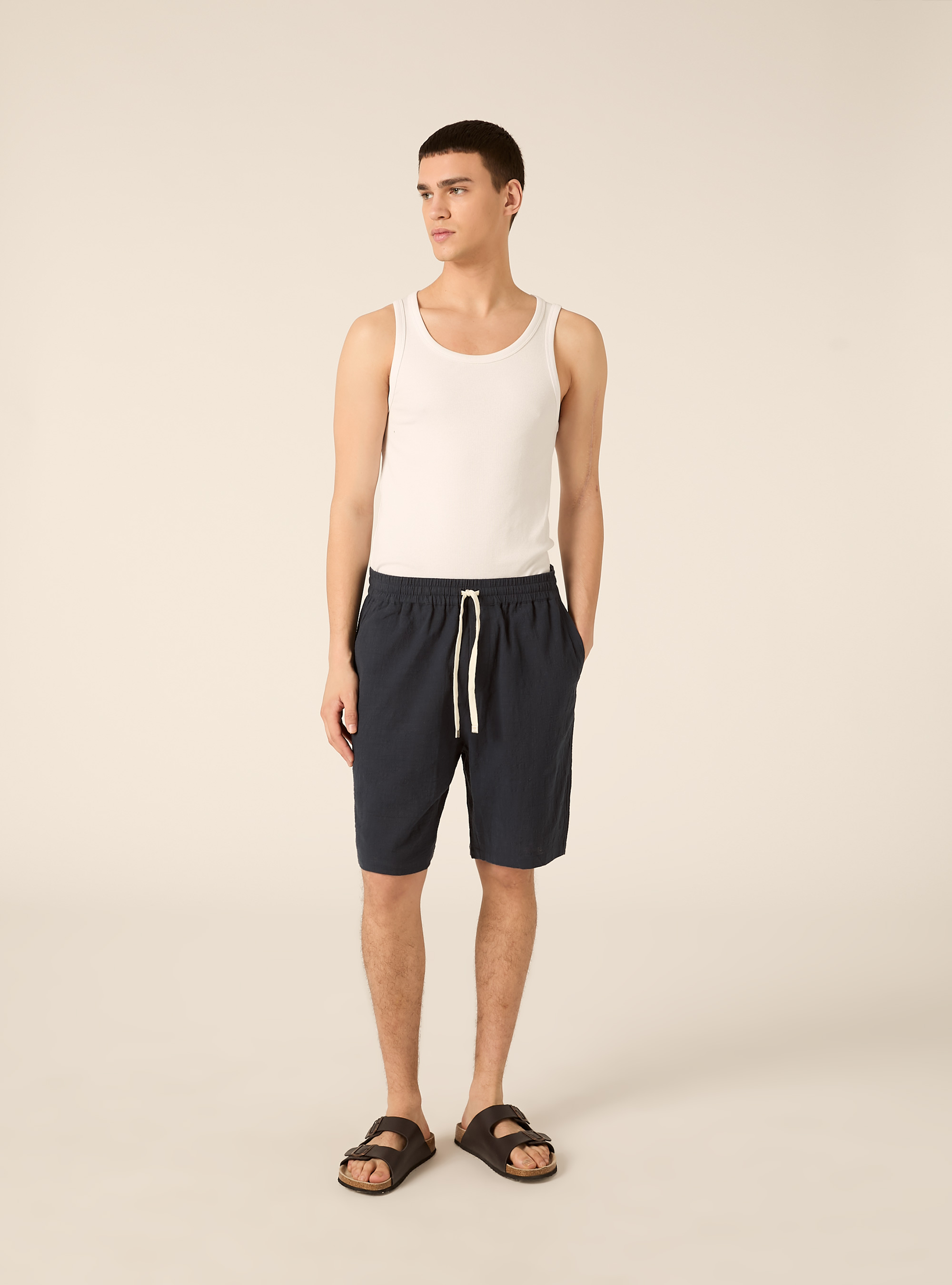 Bermuda in cotone con laccio in vita, NA2 NAVY MEDIUM