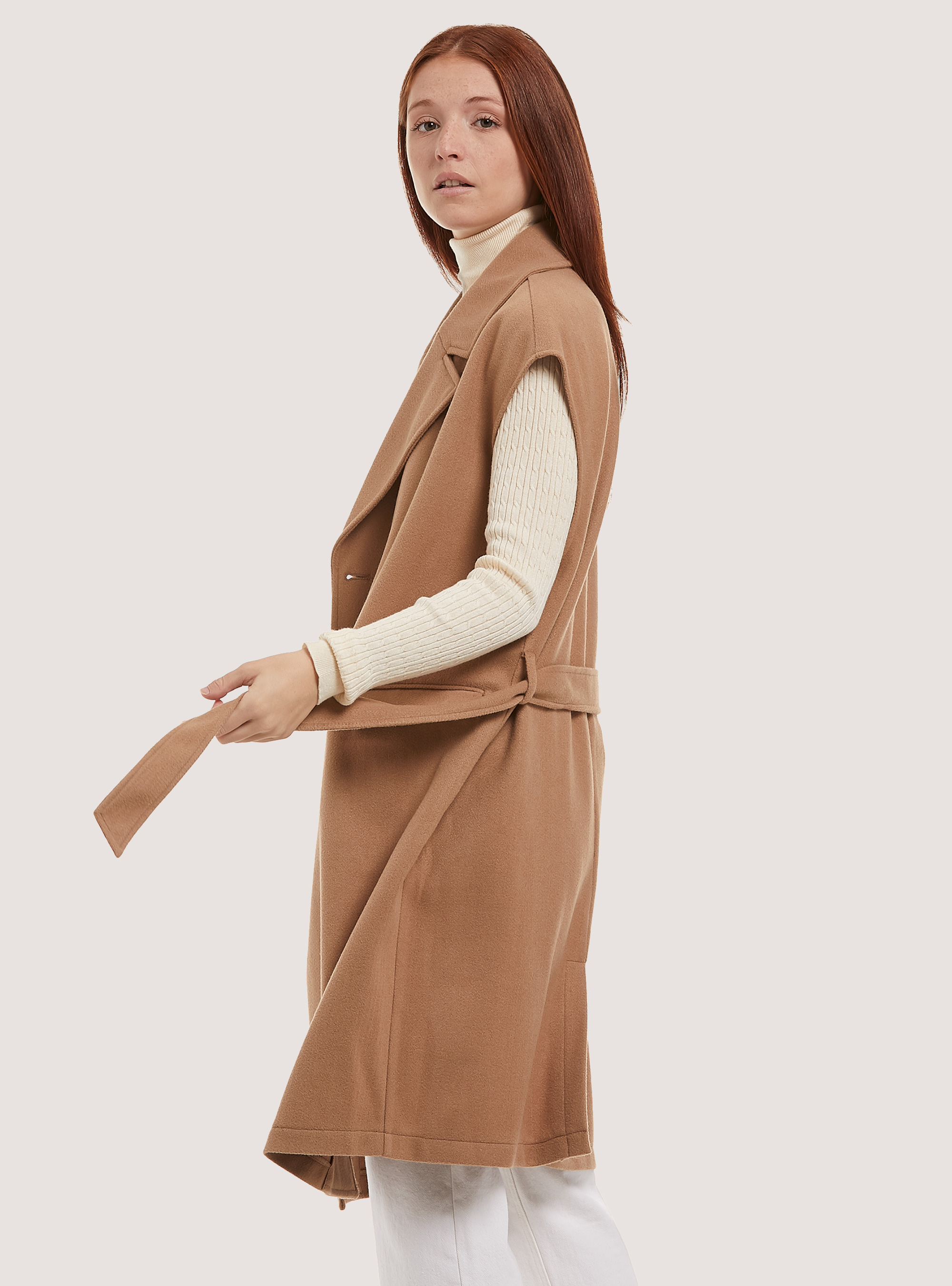 Manteau sans manches avec ceinture, TB2 TOBACCO MEDIUM