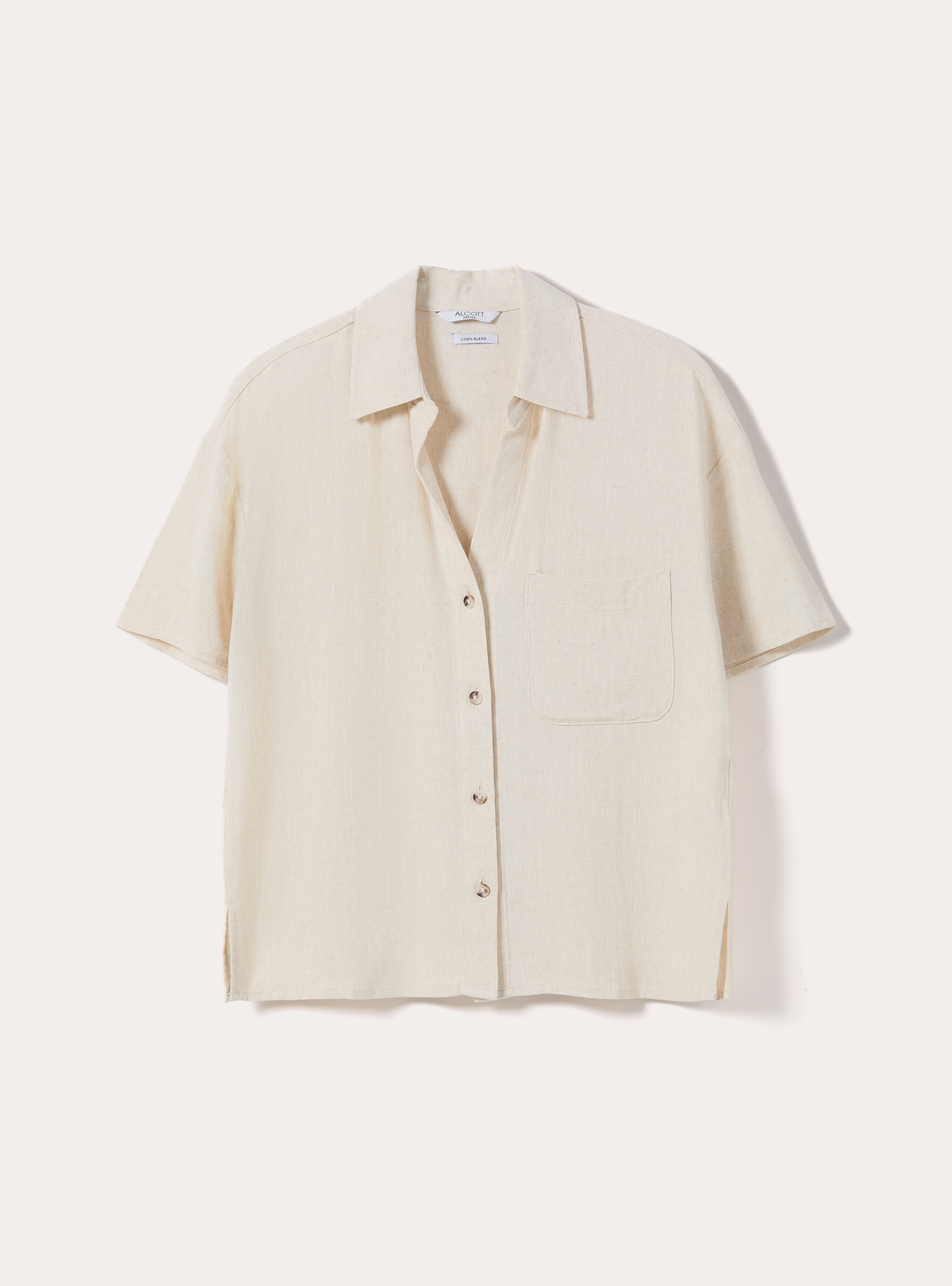 Camisa cropped de mezcla de lino, MBG3 BEIGE MEL LIGHT