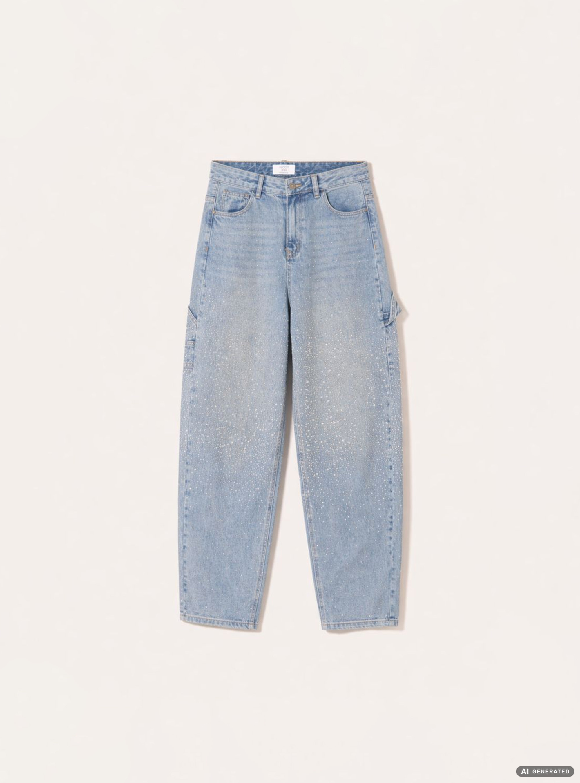 Jeans baggy carpenter avec strass, D006 AZURE