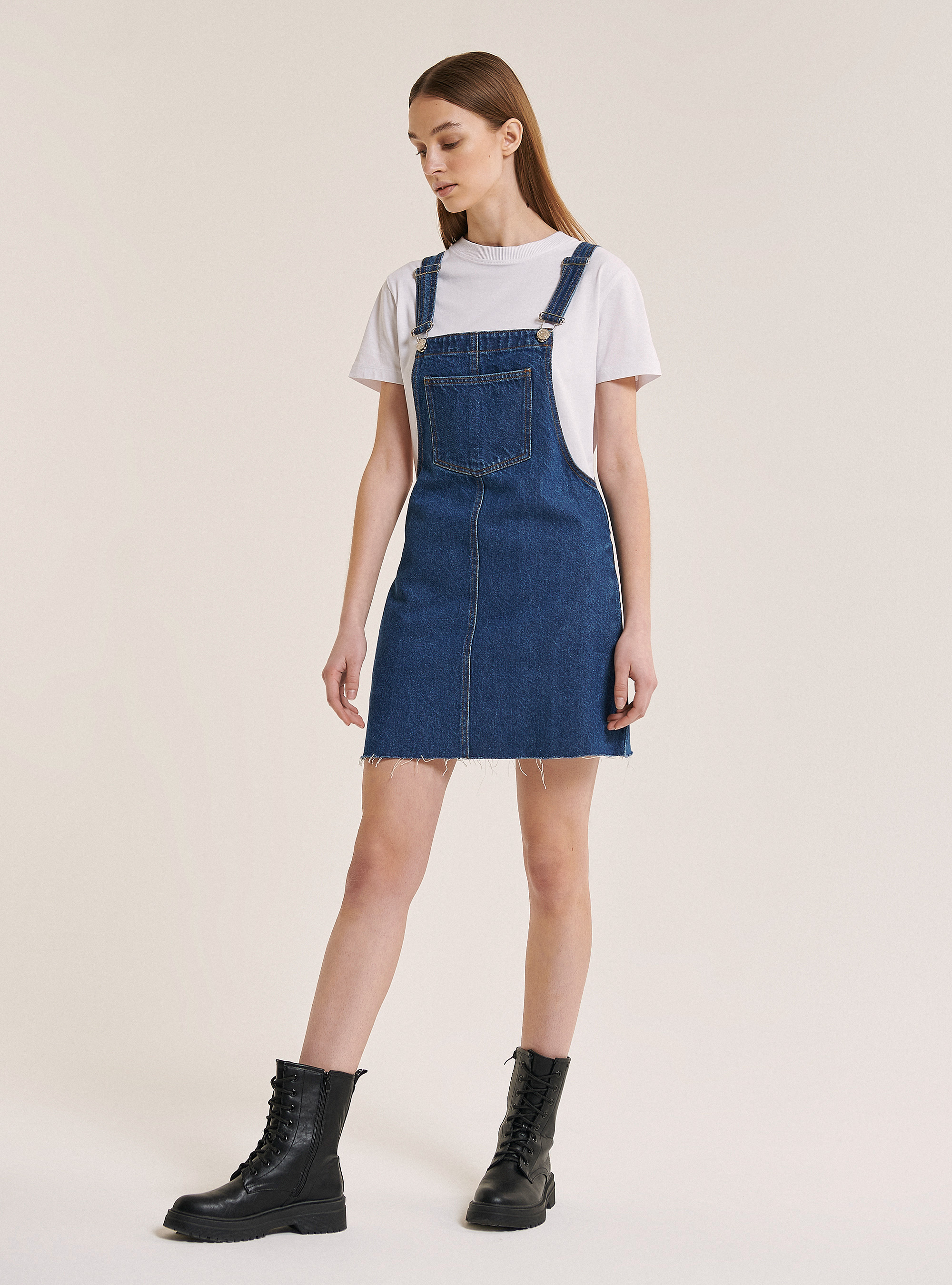 Mono denim con bolsillo delantero, AZUL