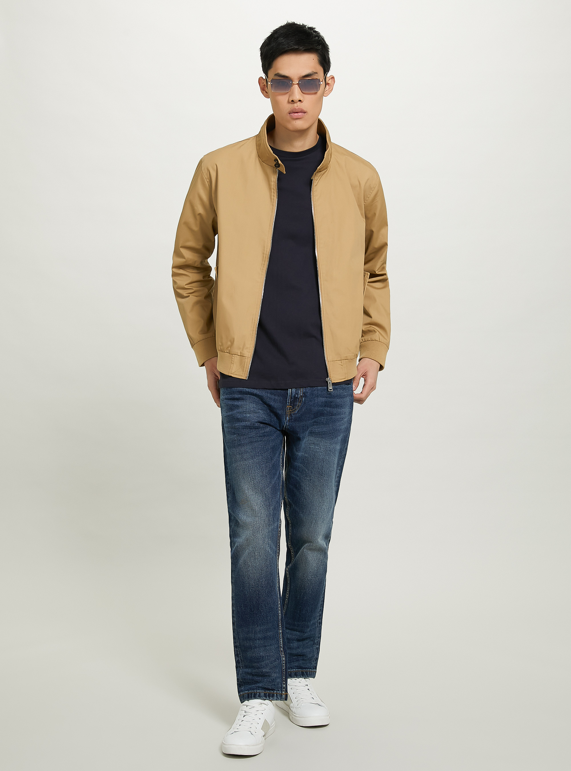 Cotton Blend Bomber Jacket, BG1 BEIGE DARK