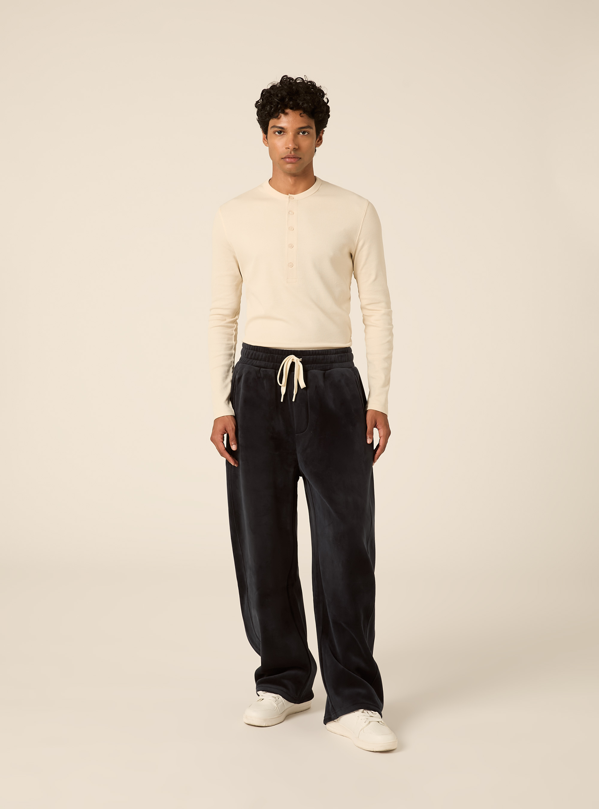 Corduroy barrel fit trousers with drawstring, NA2 NAVY MEDIUM