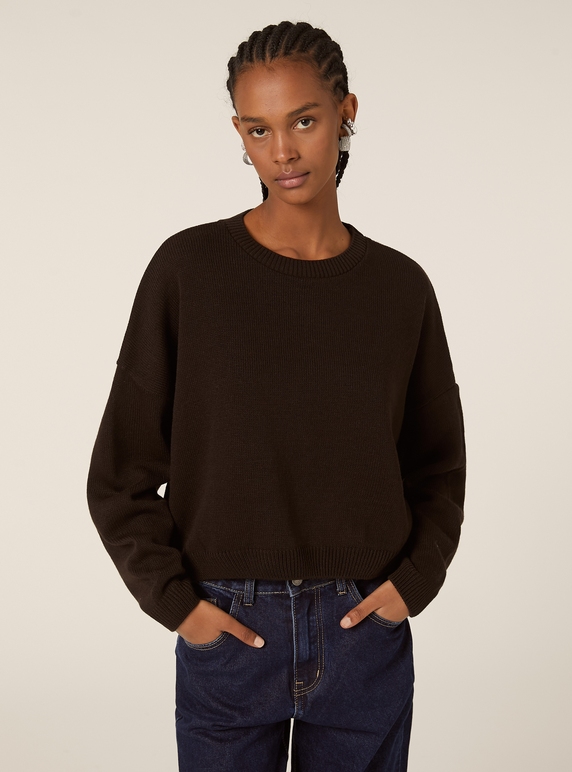 Maglia basic tinta unita cropped, BR2 BROWN MEDIUM