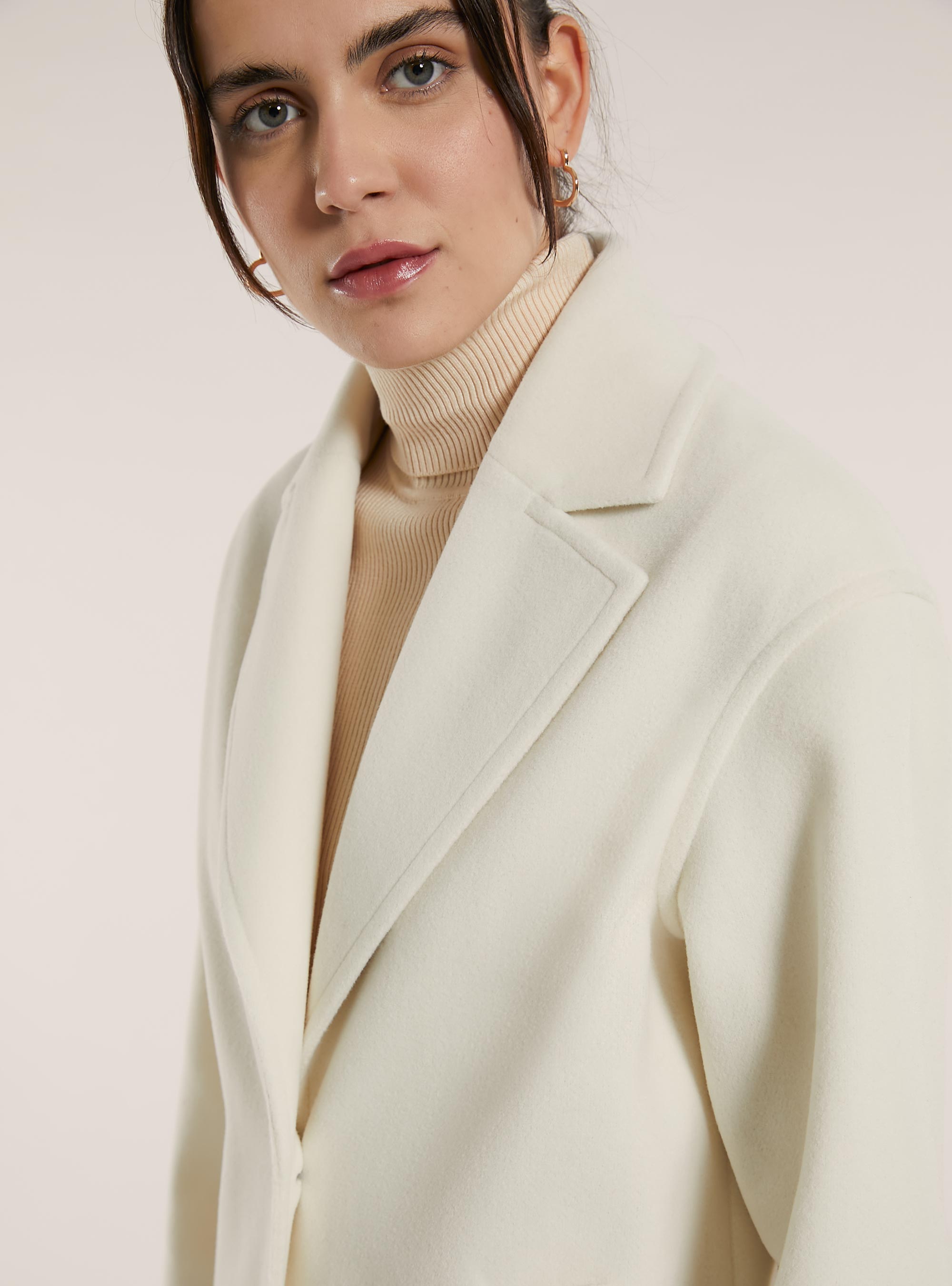 Plain single-breasted coat, WH1 OFF WHITE