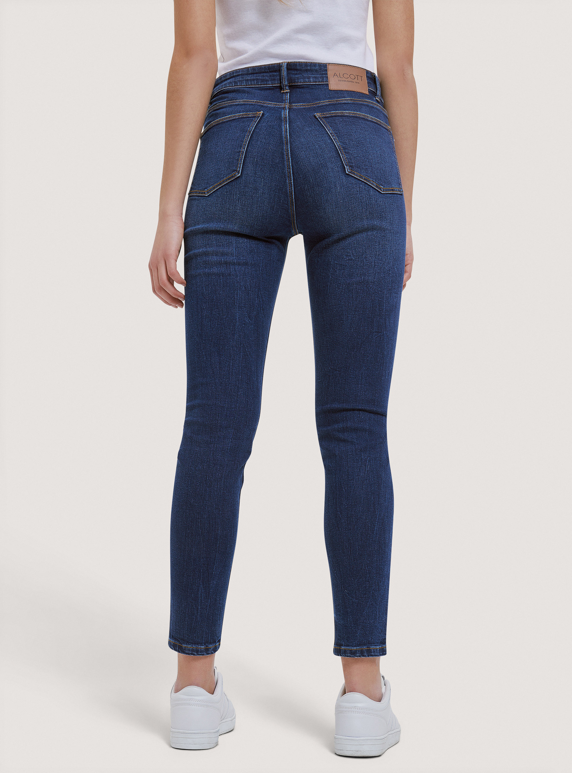 Skinny mid rise stretch denim jeans, D002 MEDIUM DARK BLUE