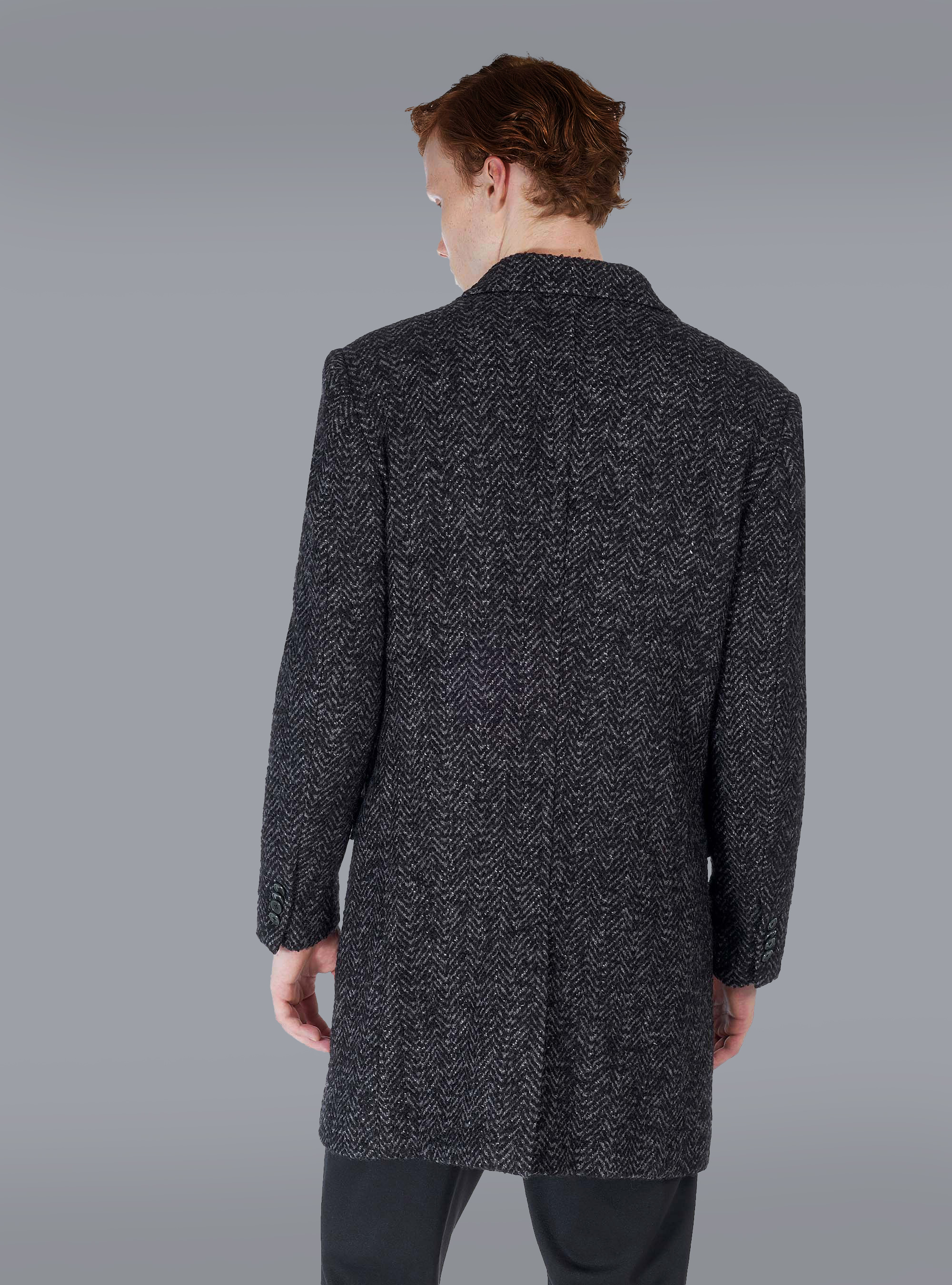 Cappotto spigato misto lana, GRIGIO MELANGE