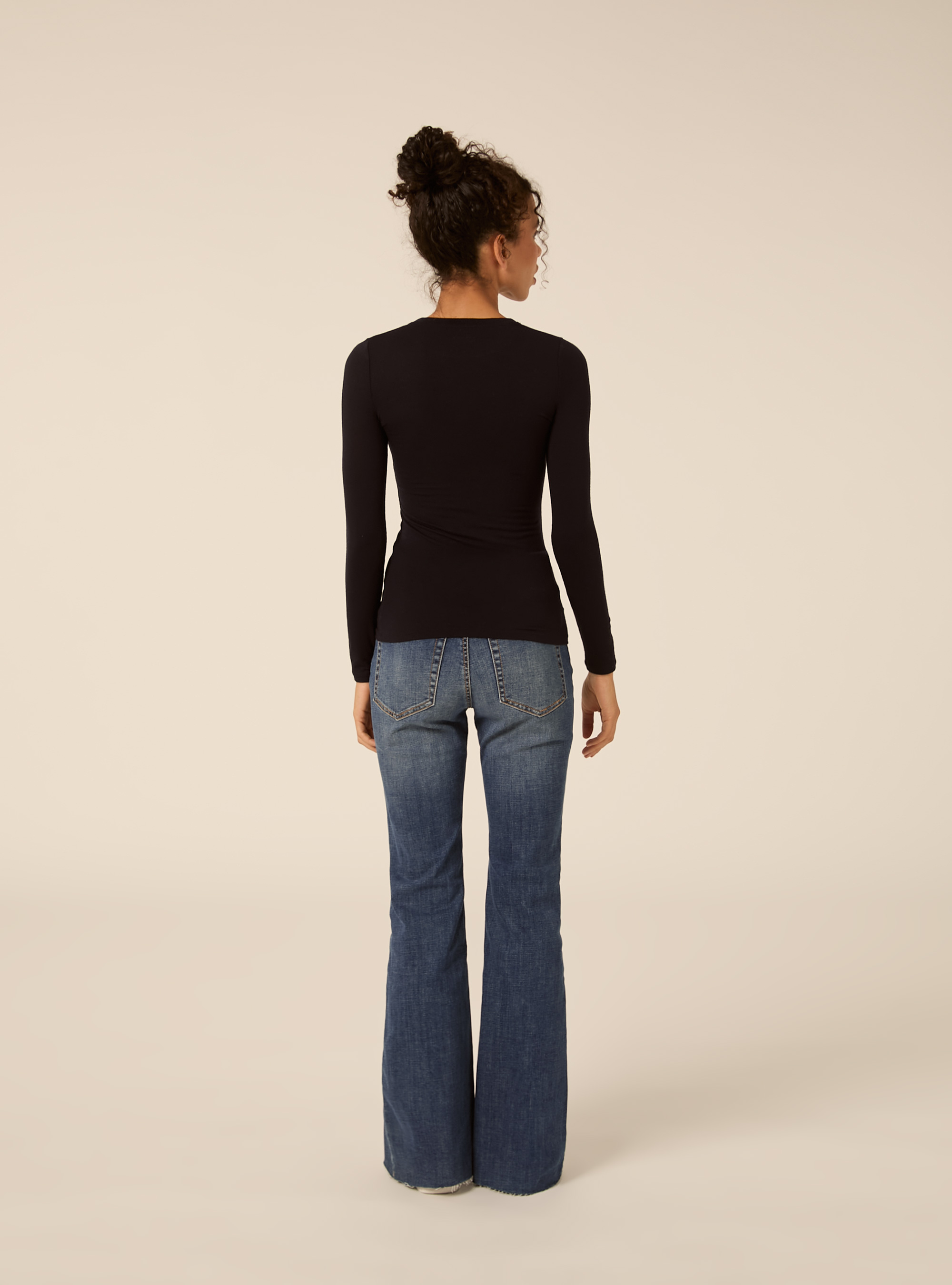T shirt col rond a manches longues en melange de cashmere, NA1 NAVY DARK