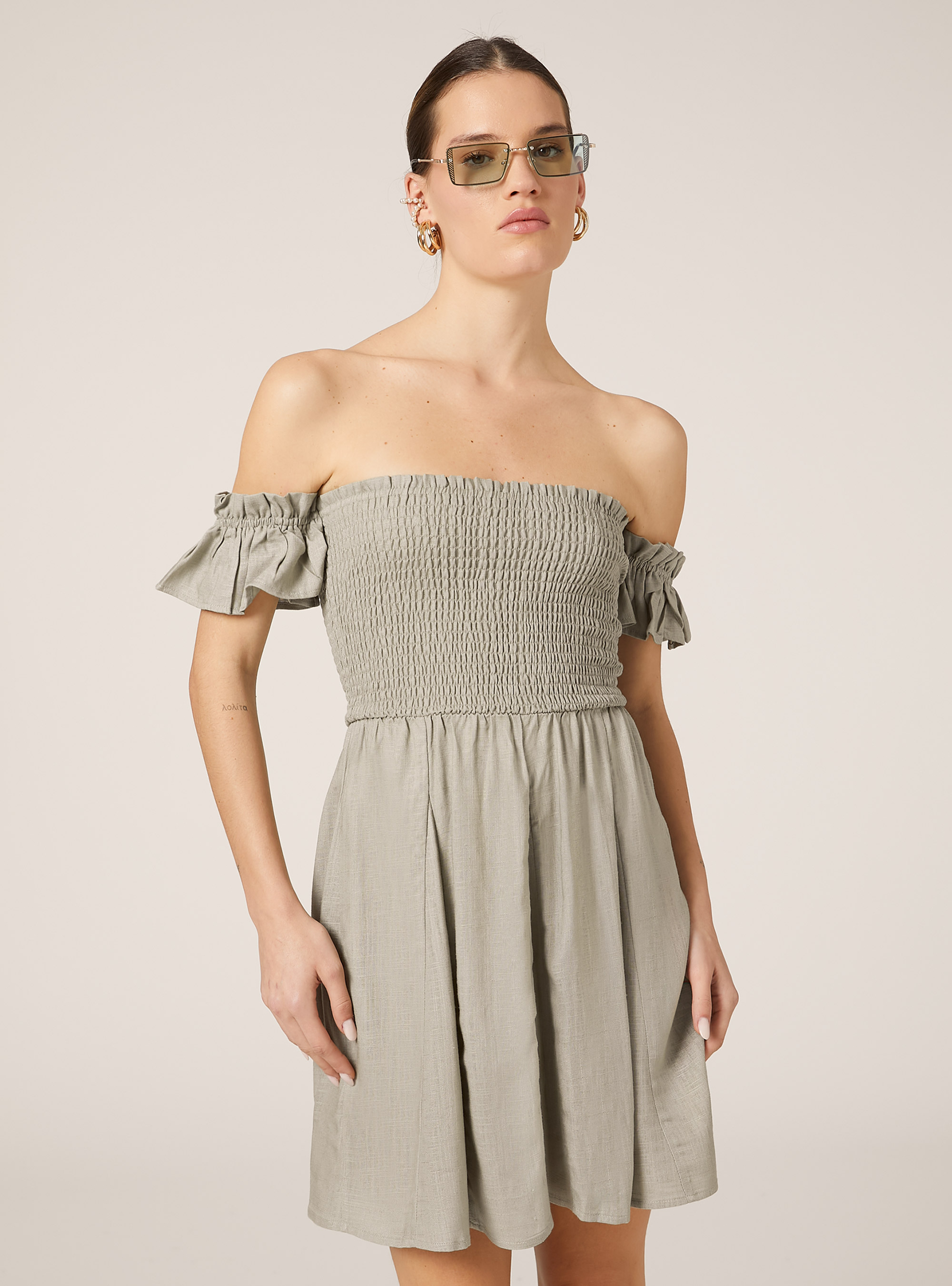 Vestido fruncido en mezcla de lino, KY3 KAKY LIGHT